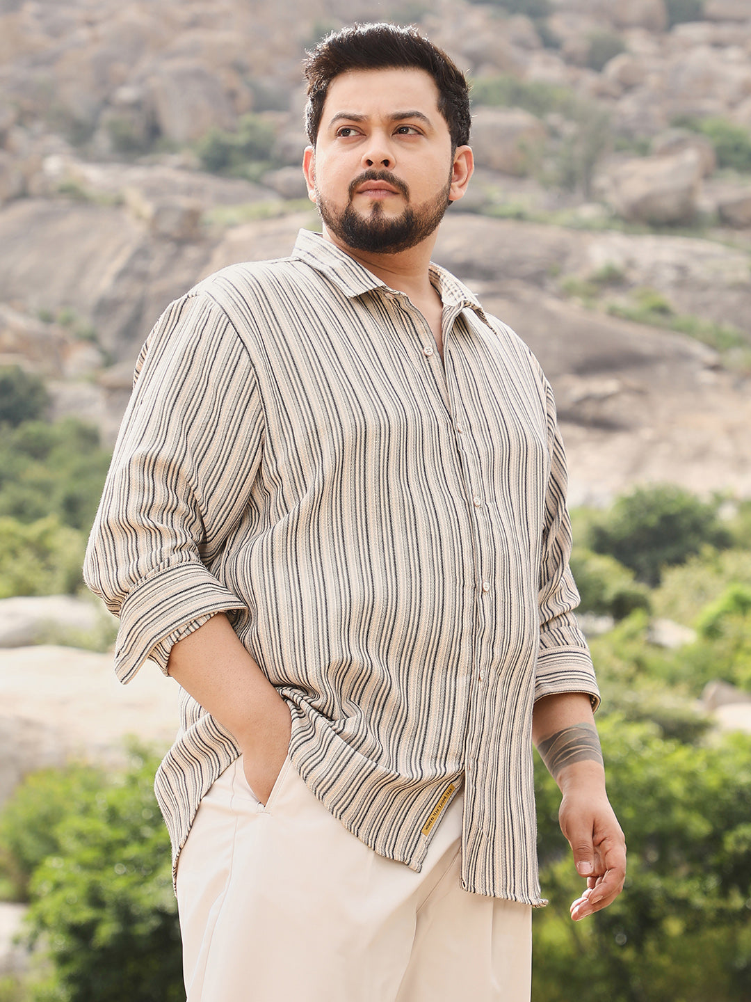 Bohomian-Stripe Jacquard Shirt