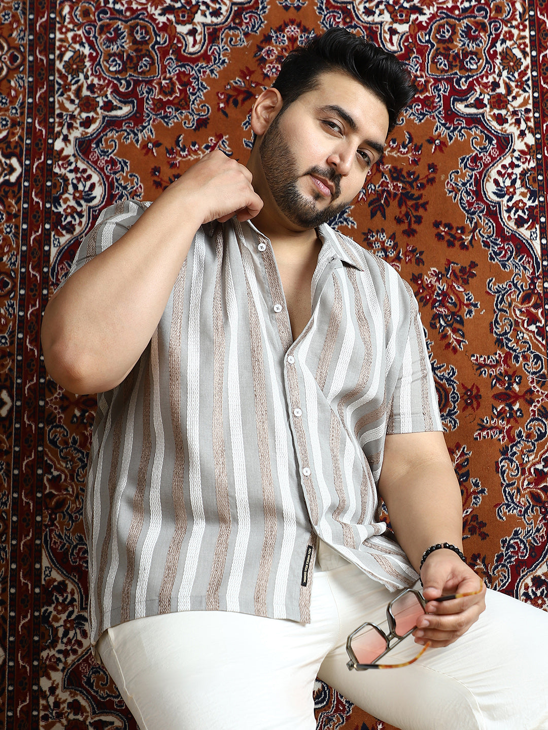 Tactile Candy-Stripe Cuban Shirt