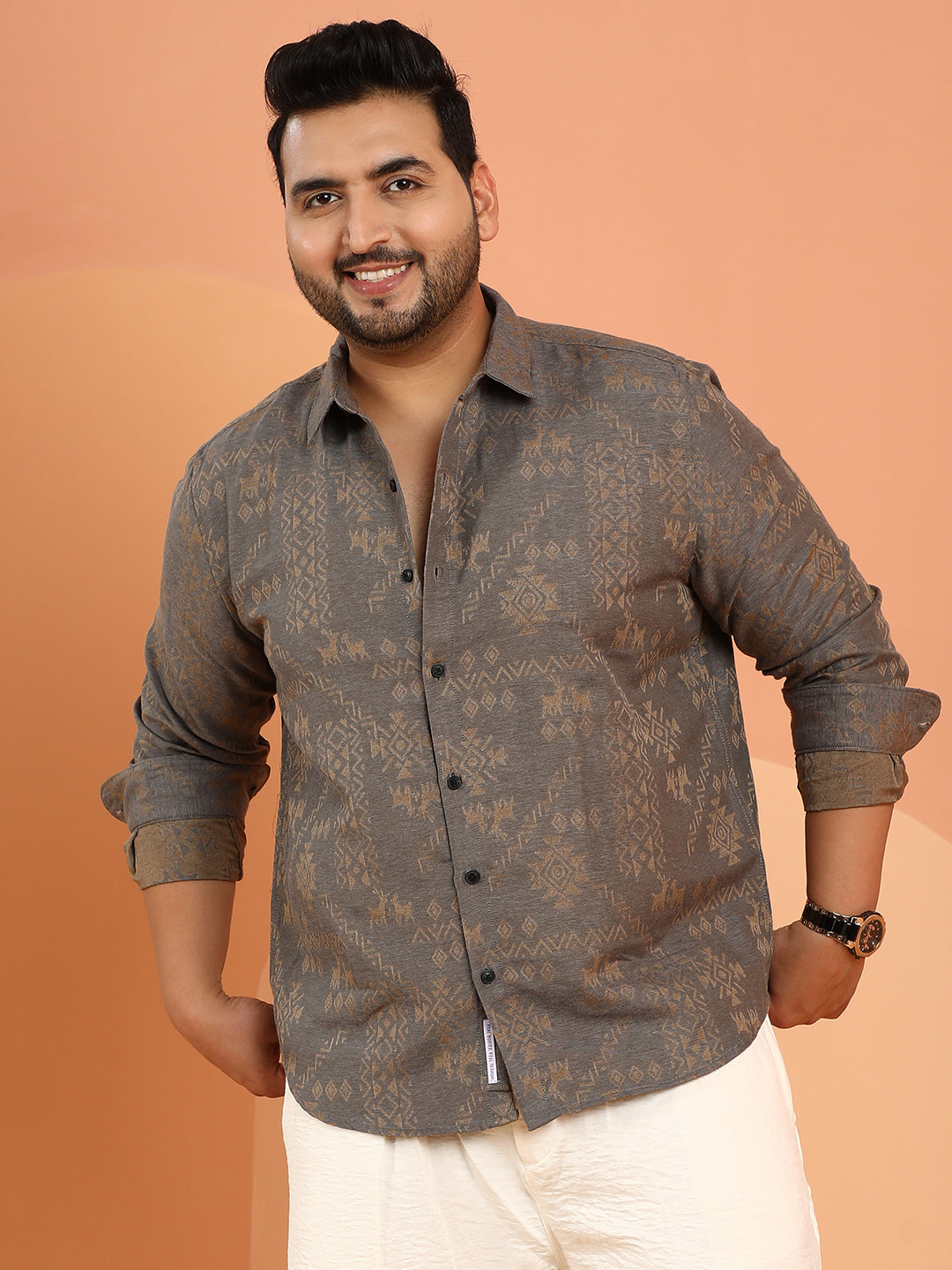 Ethnic-Motif Woven Shirt