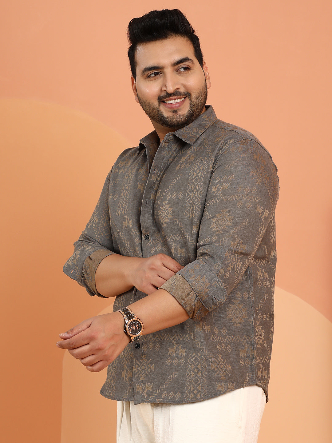 Ethnic-Motif Woven Shirt