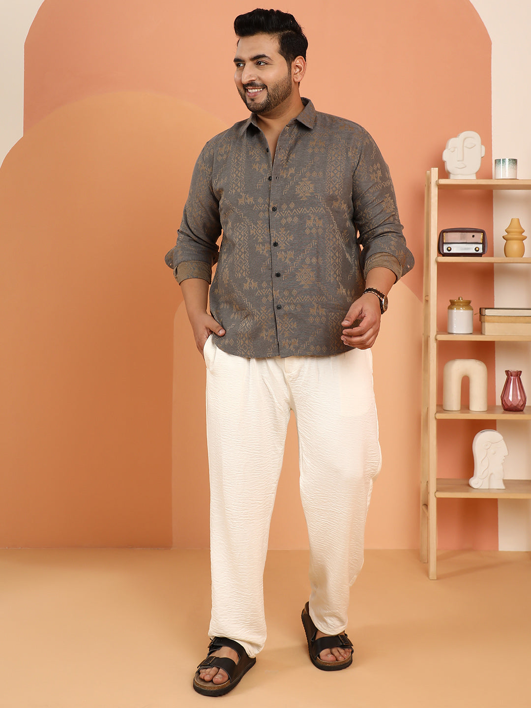 Ethnic-Motif Woven Shirt