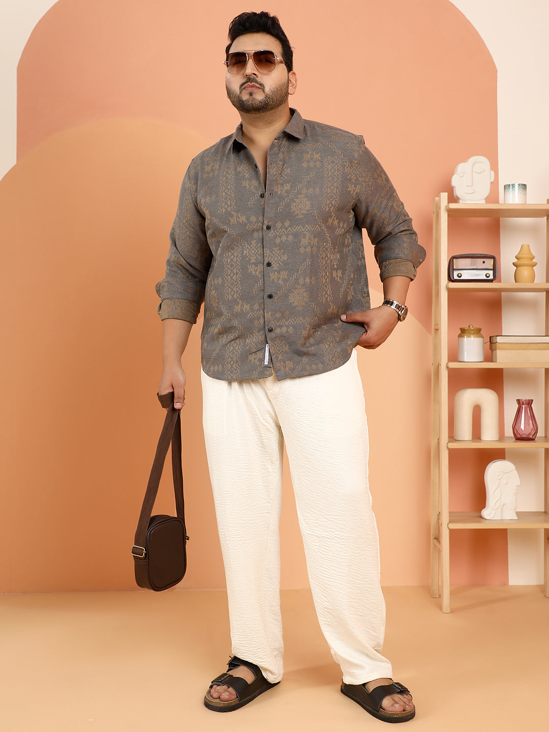 Ethnic-Motif Woven Shirt