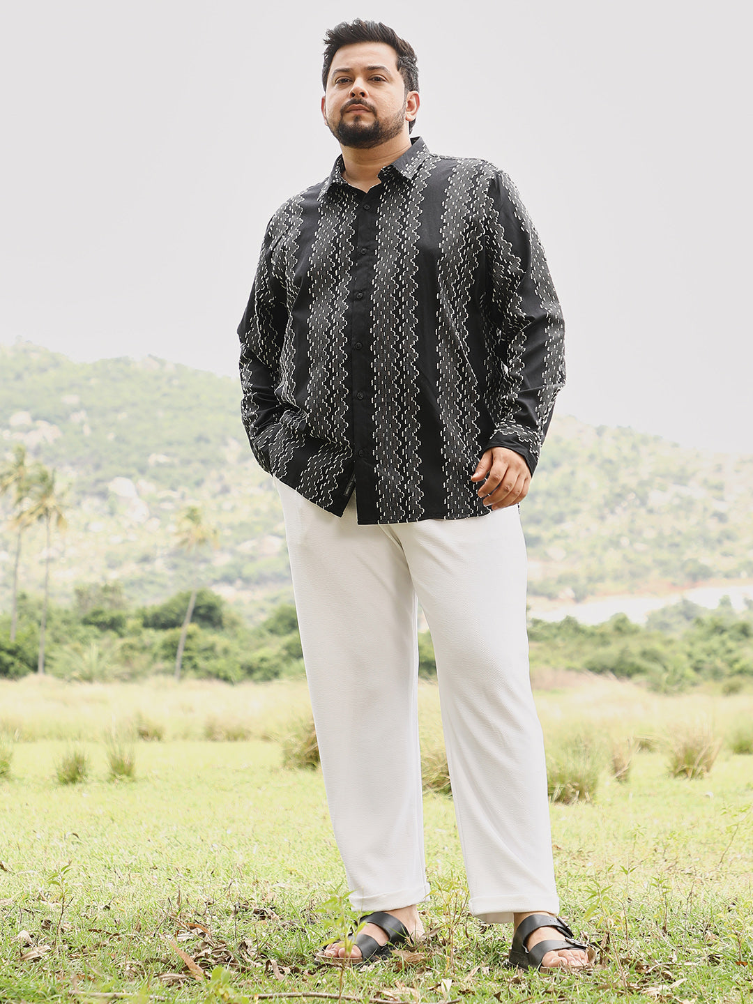 Cloudy-Panel Jacquard Shirt