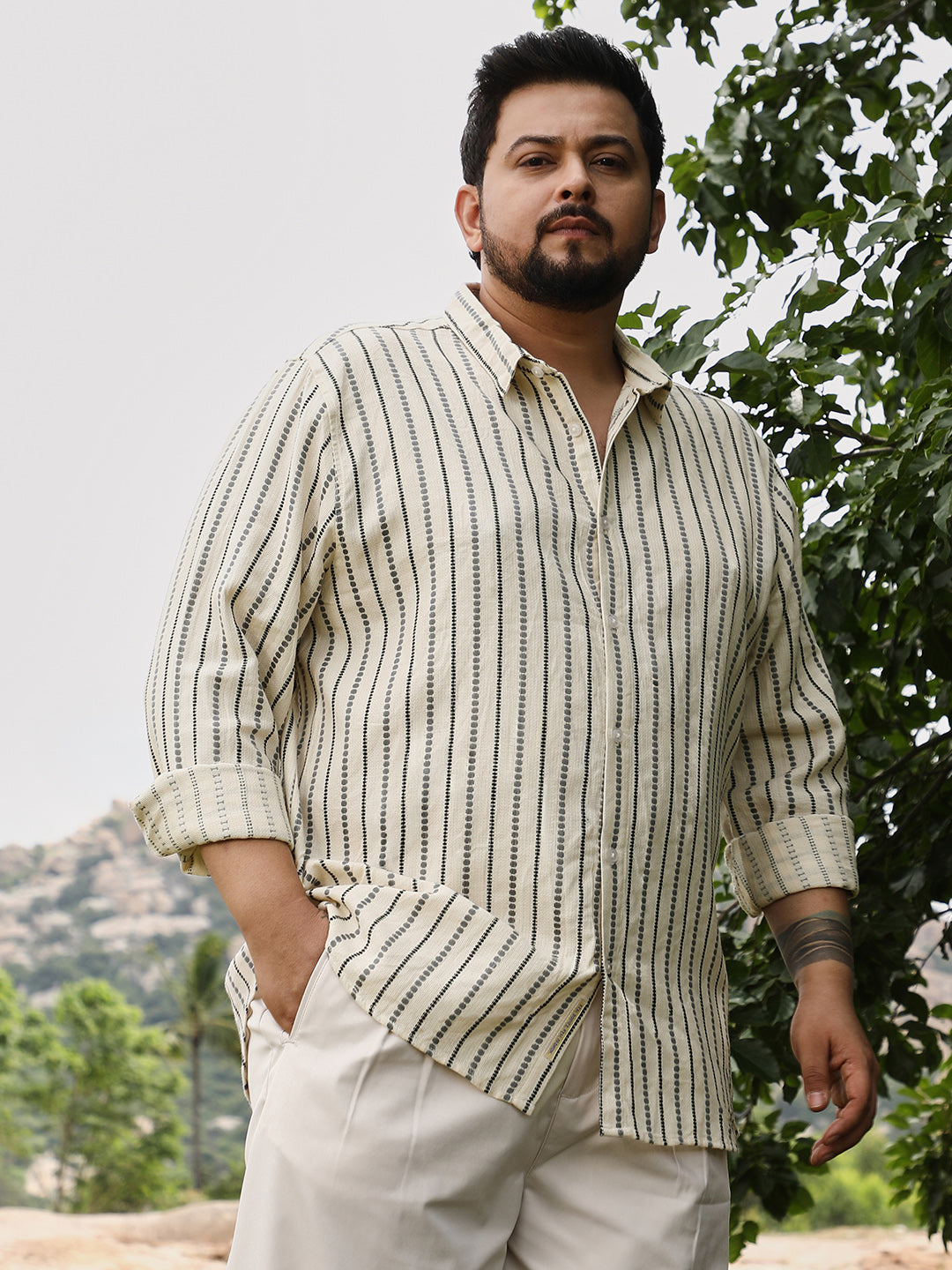 Dotted-Stripe Jacquard Shirt