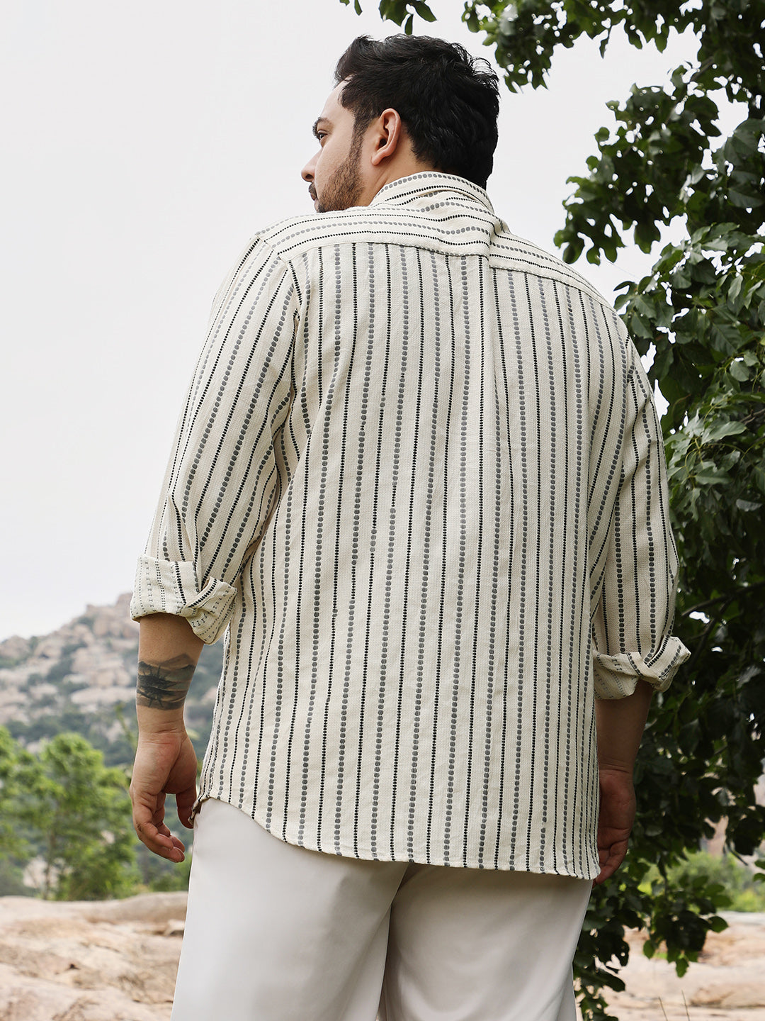 Dotted-Stripe Jacquard Shirt