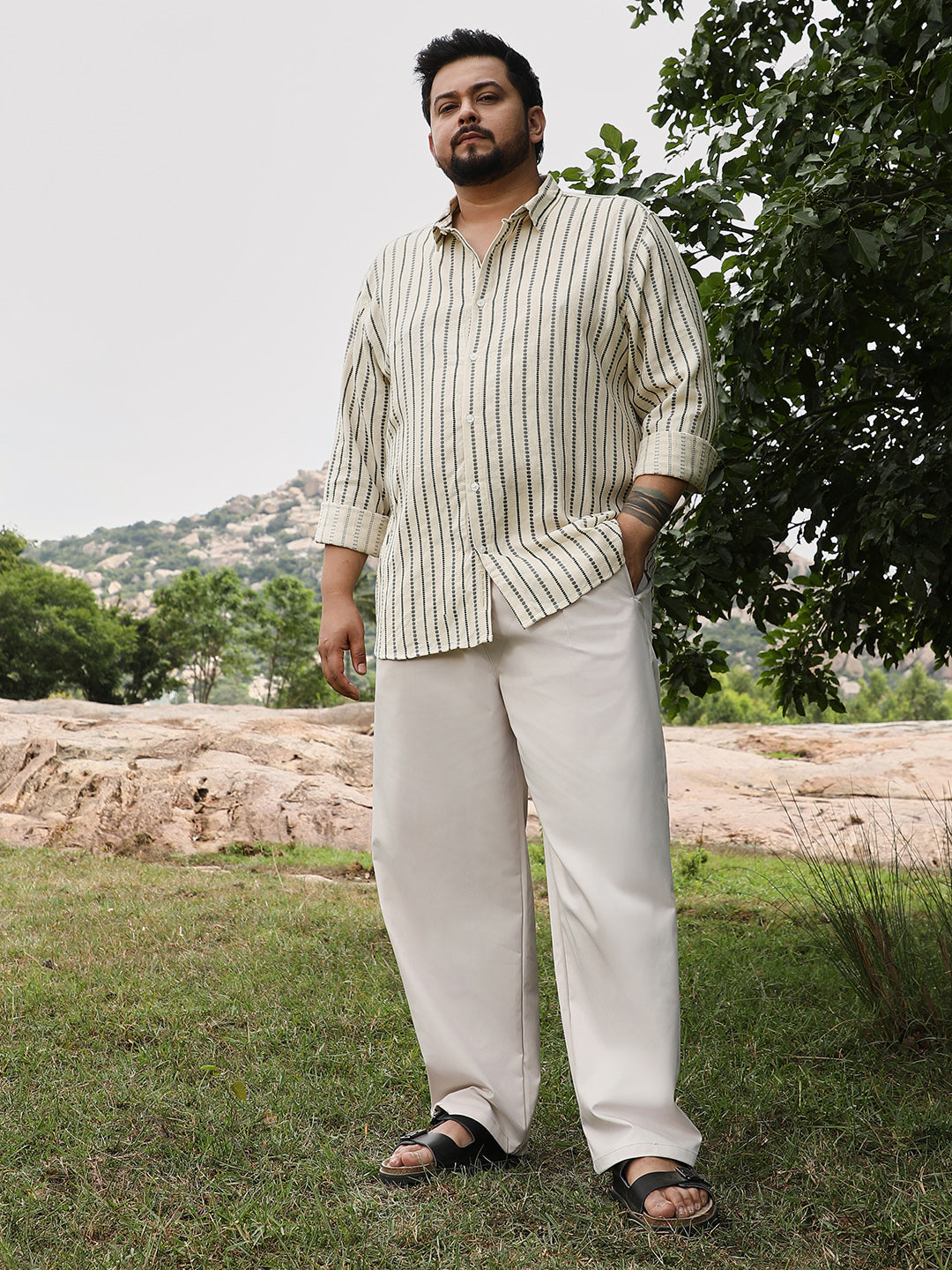 Dotted-Stripe Jacquard Shirt