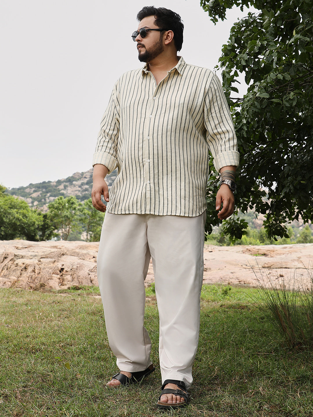 Dotted-Stripe Jacquard Shirt
