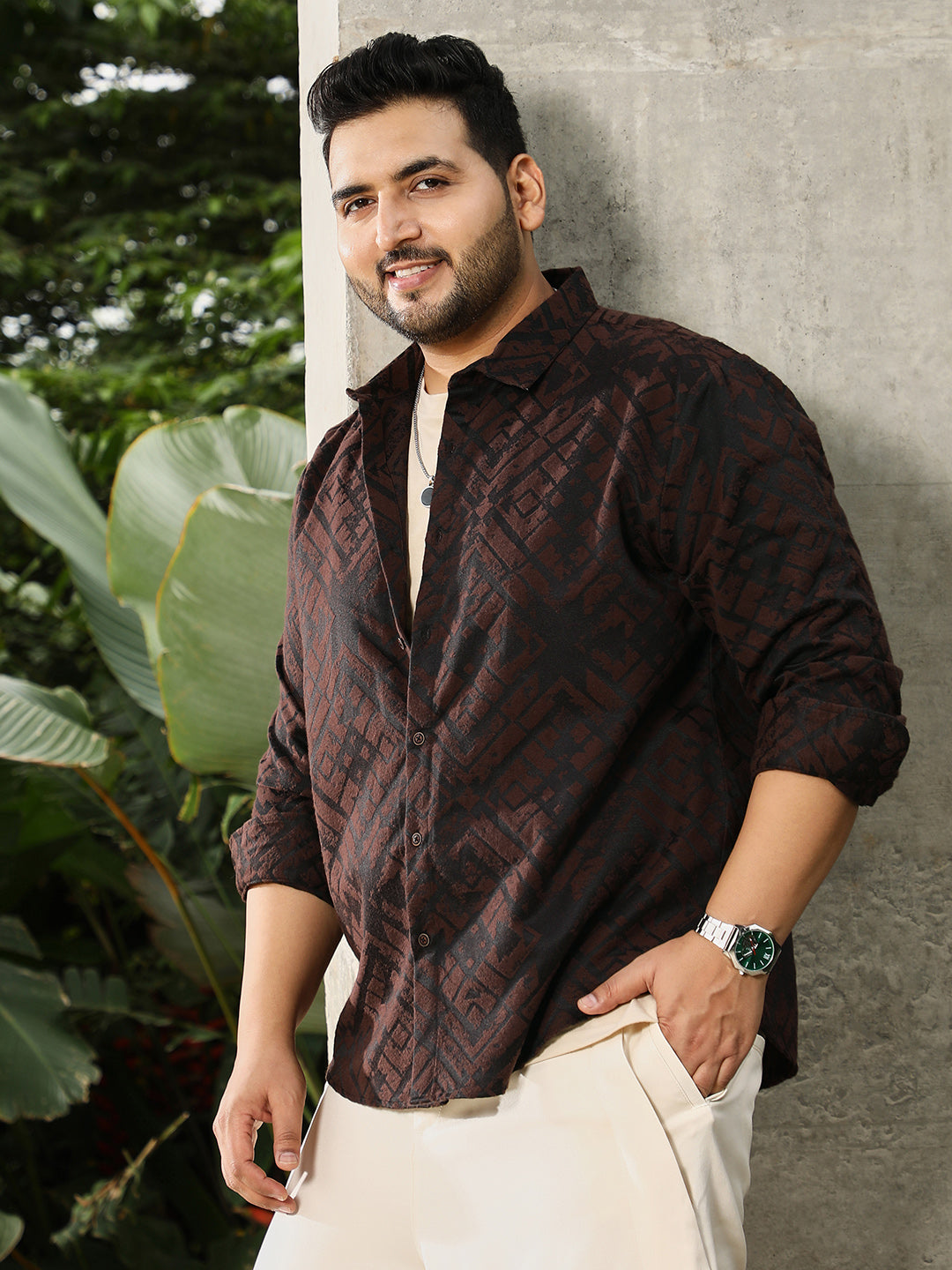 Faded-Cubic Jacquard Shirt