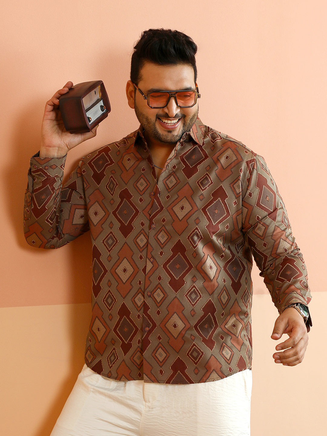 Contrast Geometric-Woven Shirt