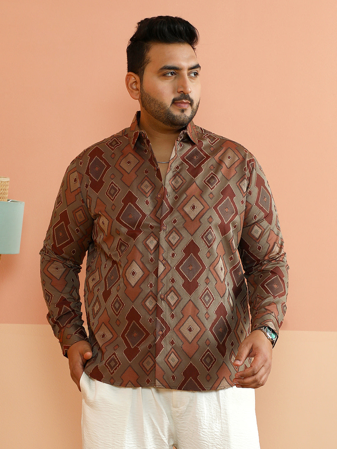 Contrast Geometric-Woven Shirt