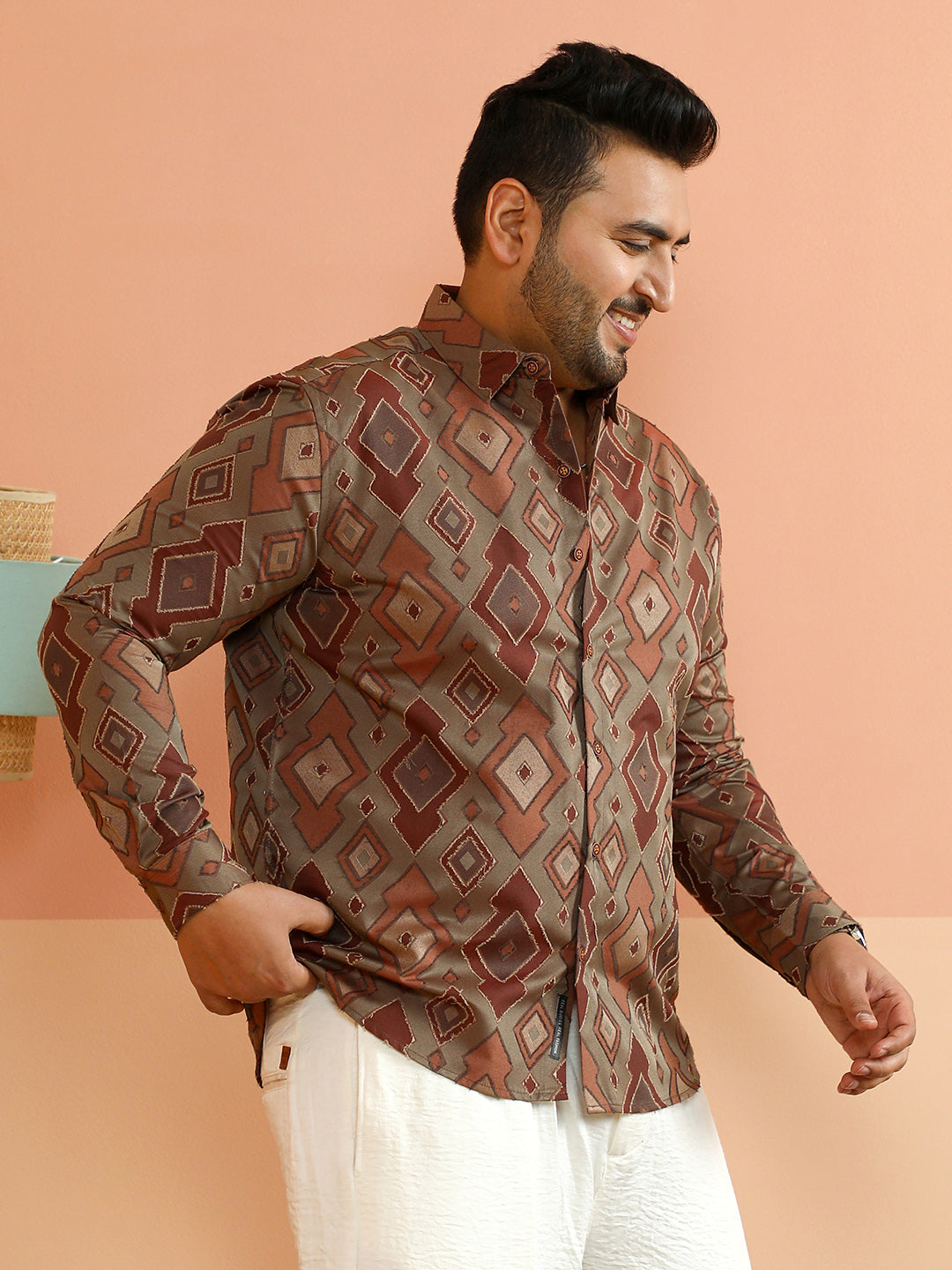 Contrast Geometric-Woven Shirt