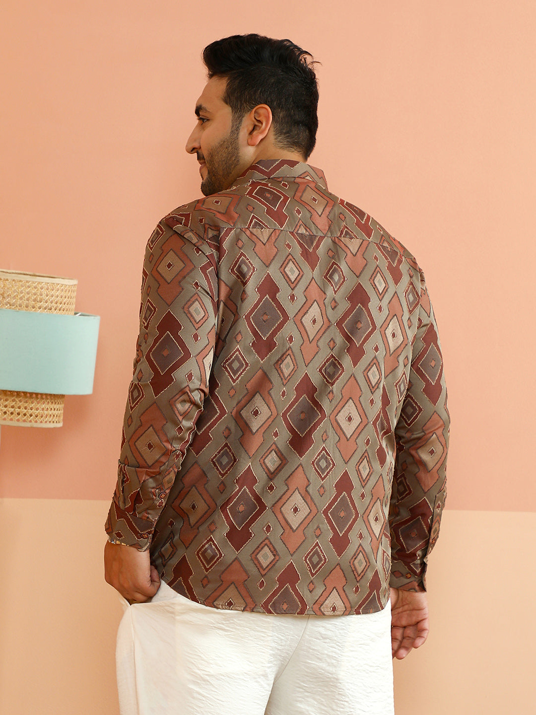 Contrast Geometric-Woven Shirt