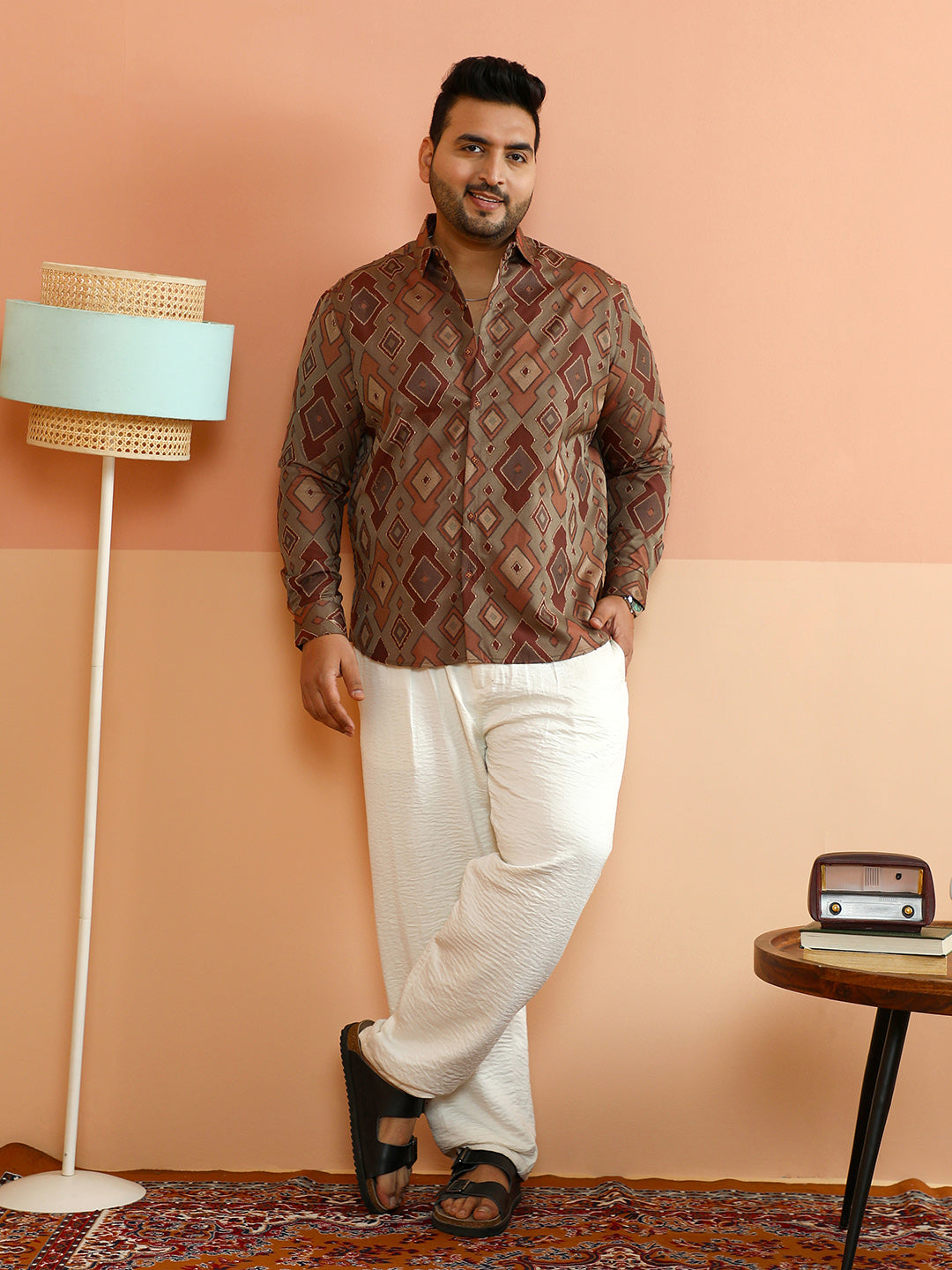 Contrast Geometric-Woven Shirt