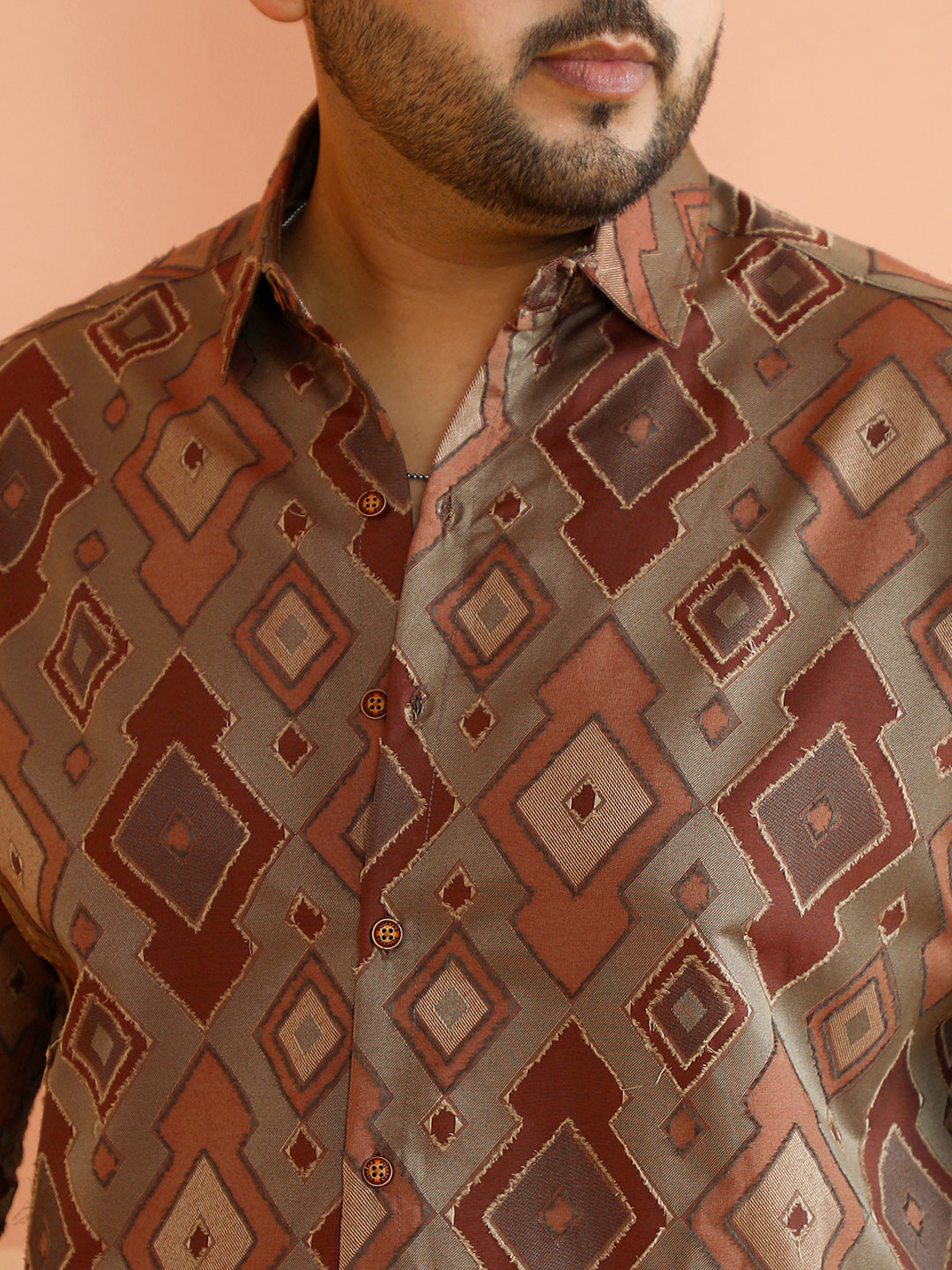 Contrast Geometric-Woven Shirt