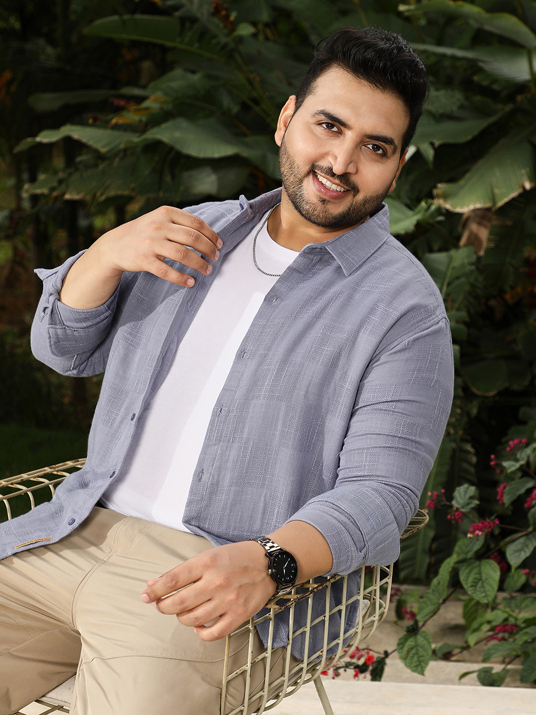 Self-Jacquard Check Shirt