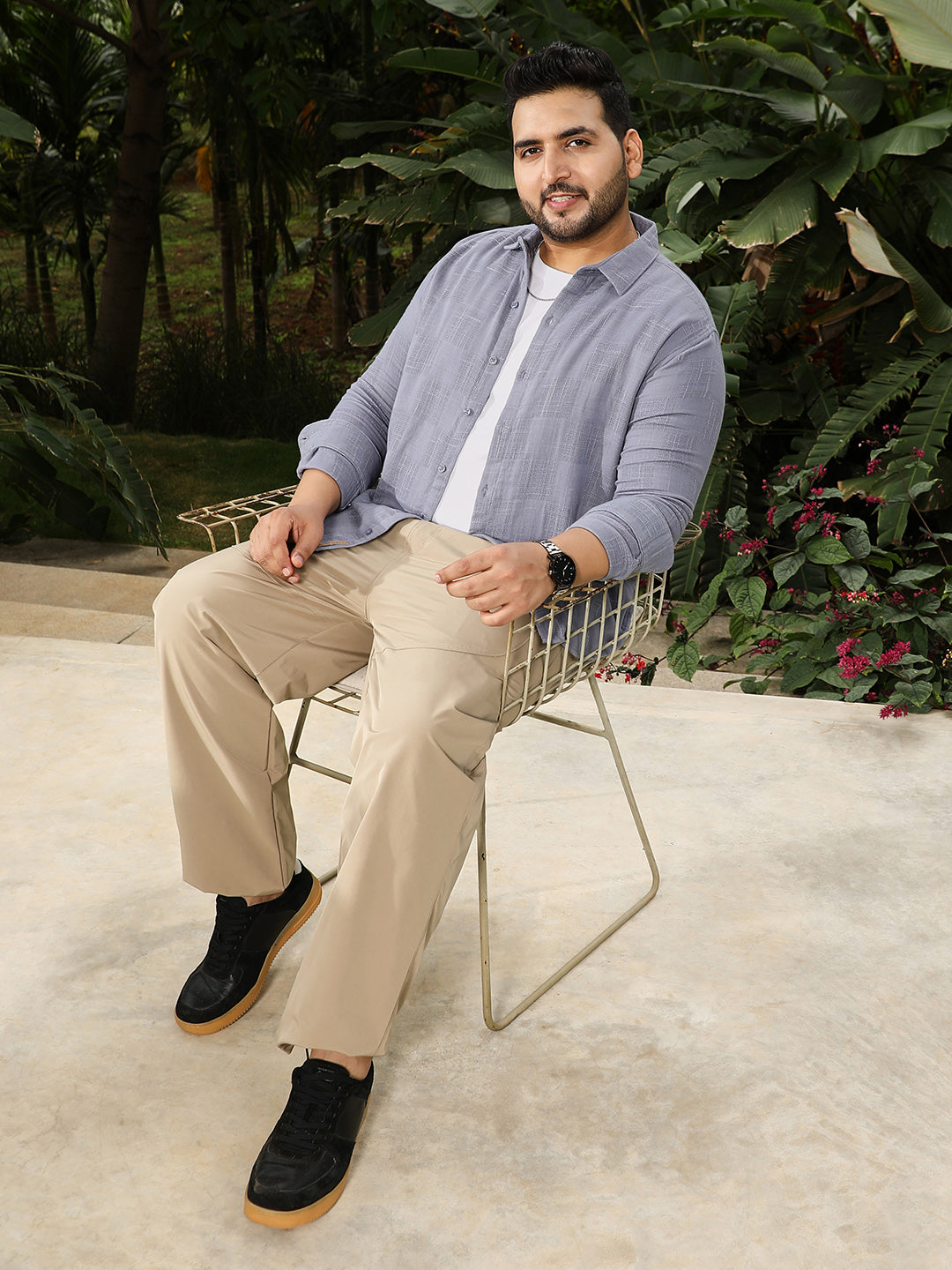 Self-Jacquard Check Shirt