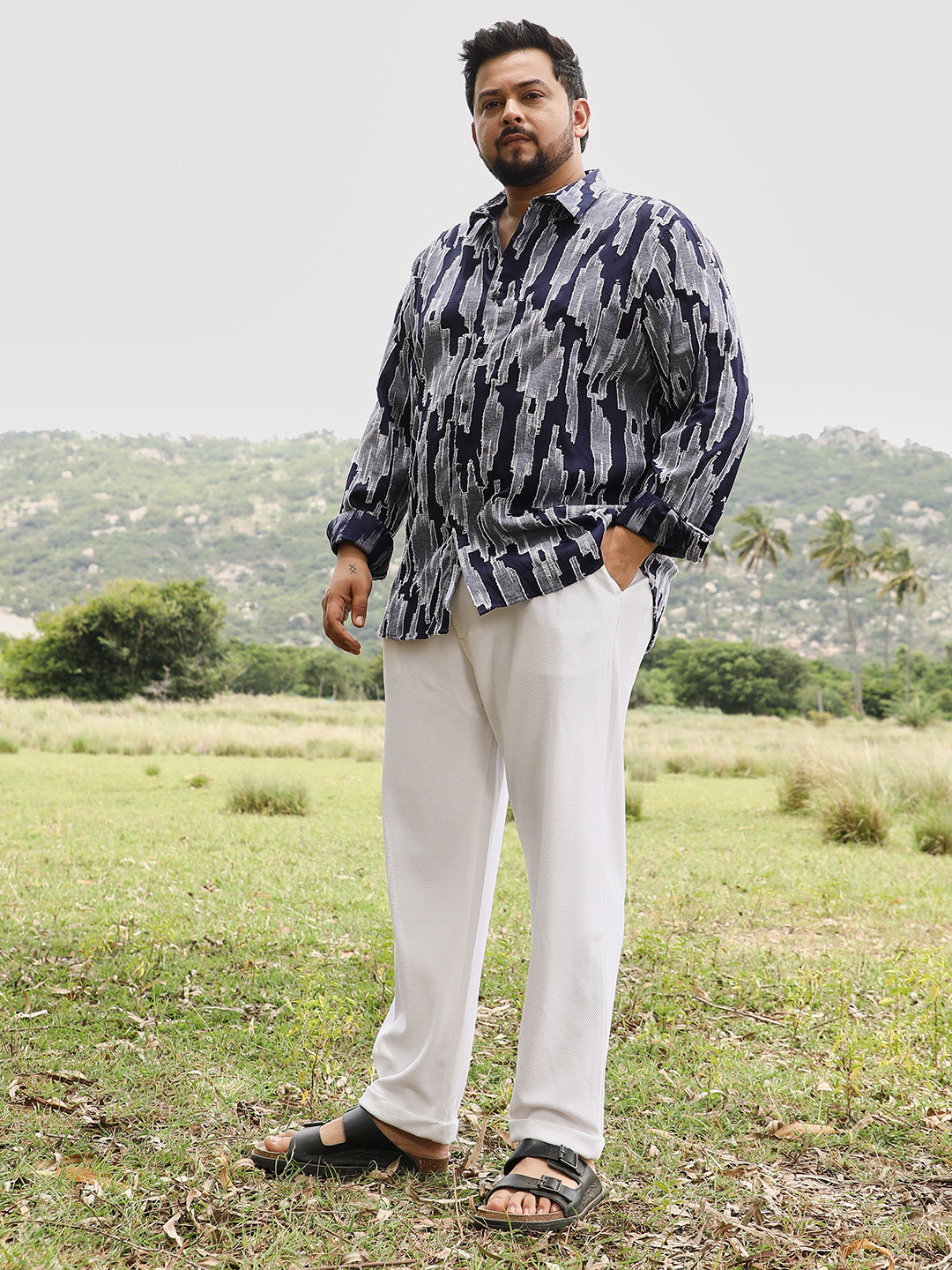 Contrast-Distressed Jacquard Shirt