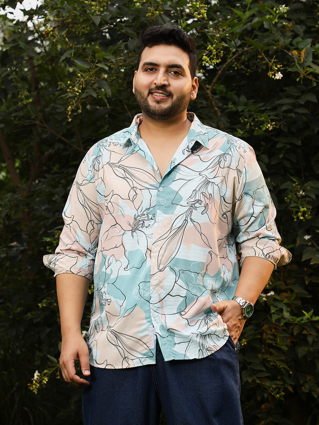 Botanical-Outline Imprint Shirt