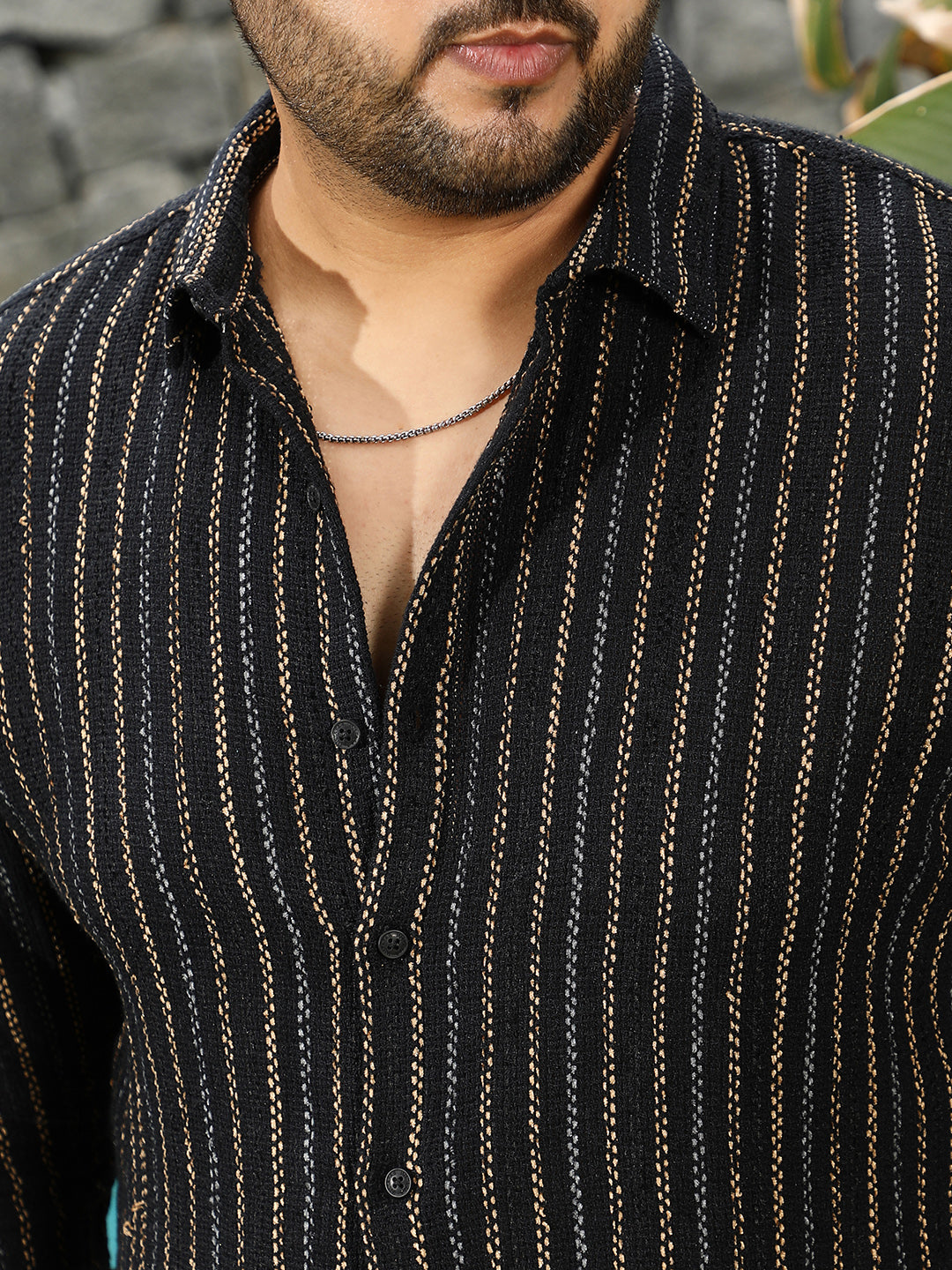 Duo-Jacquard Striped Shirt