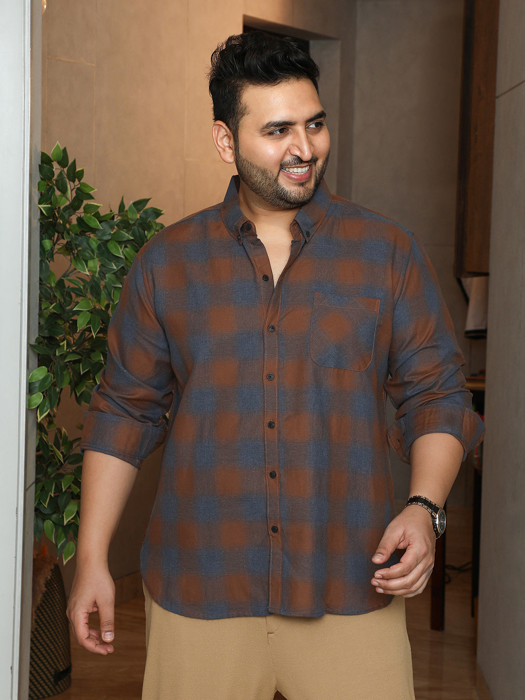 Brushing-Checks Regular Shirt