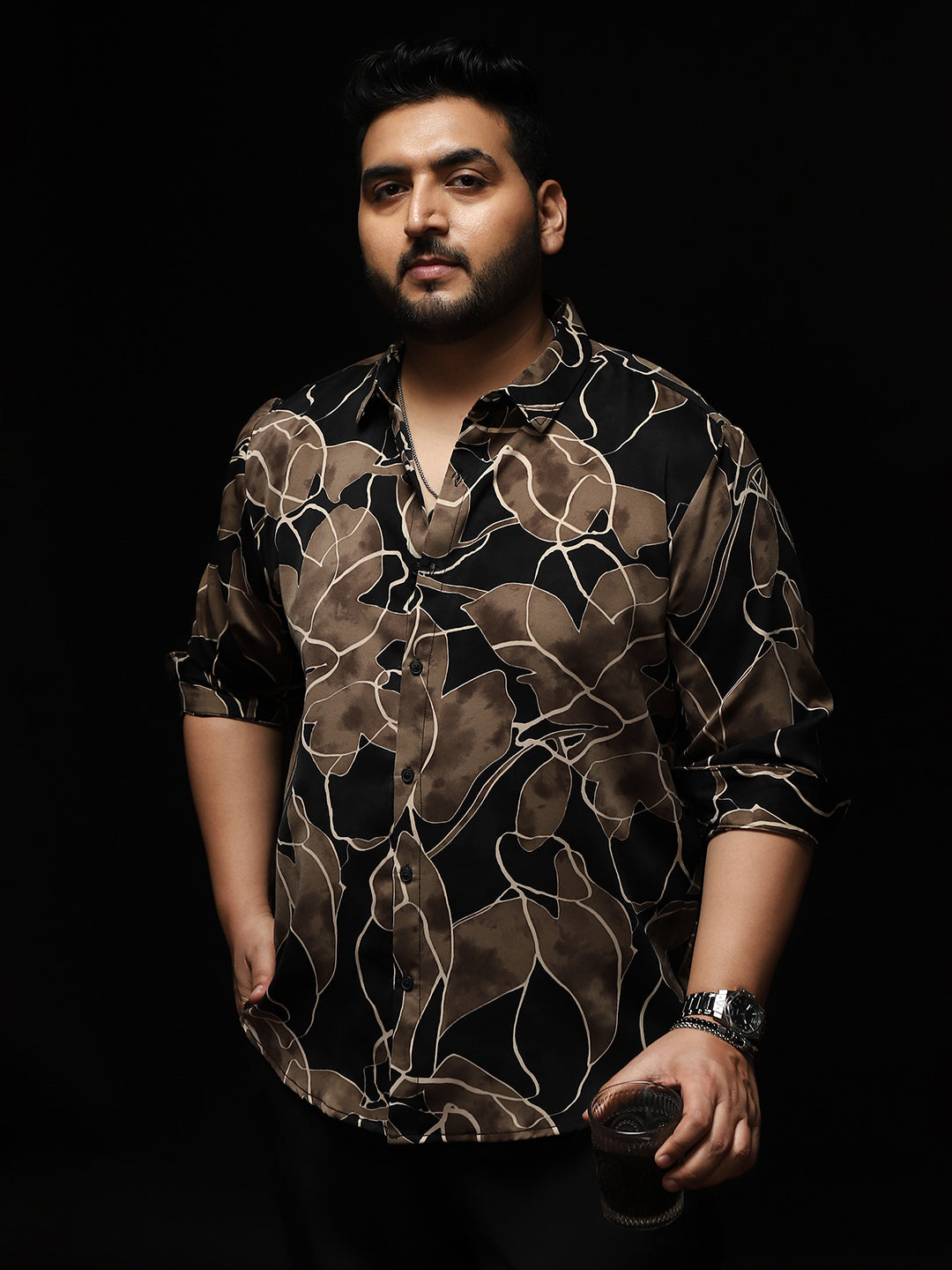 Artistic-Foliage Lined Imrprint Shirt