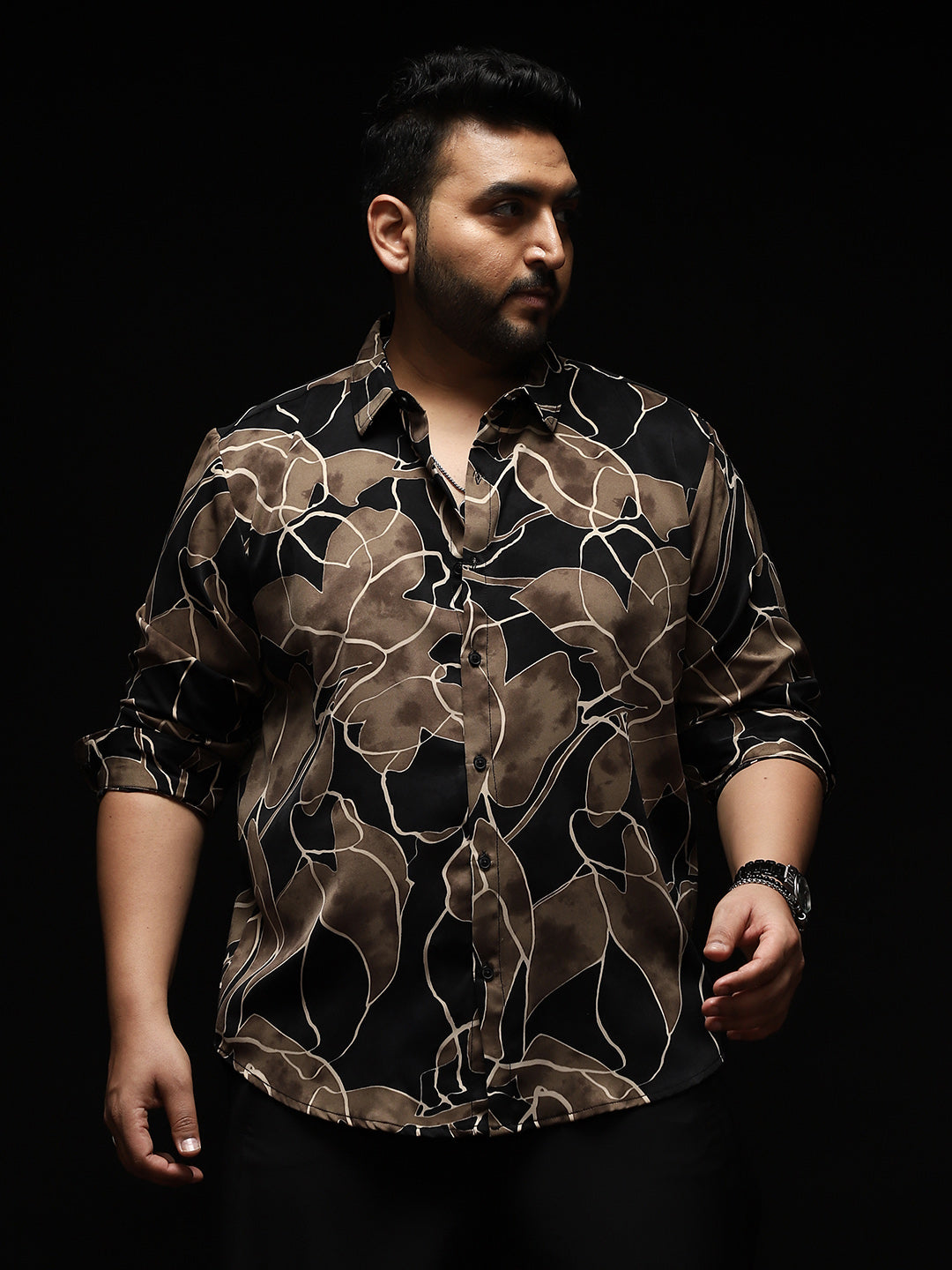 Artistic-Foliage Lined Imrprint Shirt