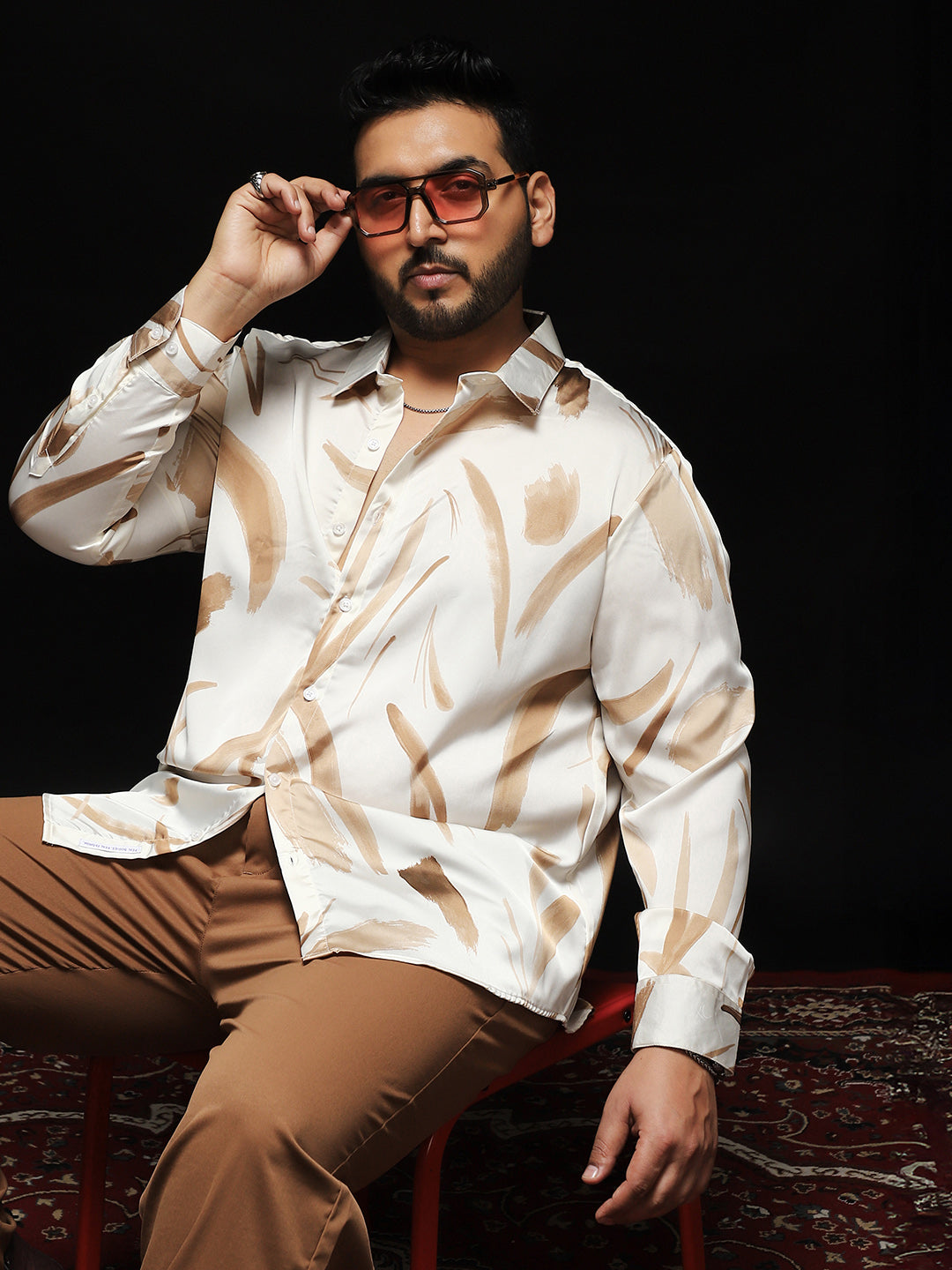 Contrast-Strokes Imprint Shirt