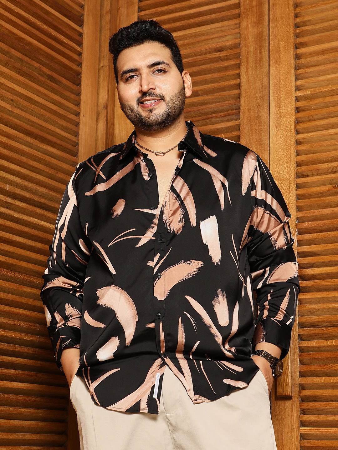 Contrast-Strokes Imprint Shirt