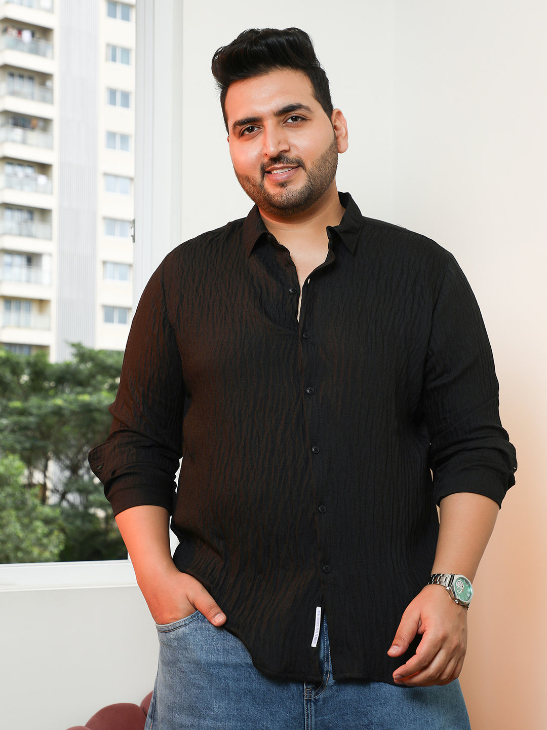 Solid Creased-Tactile Shirt