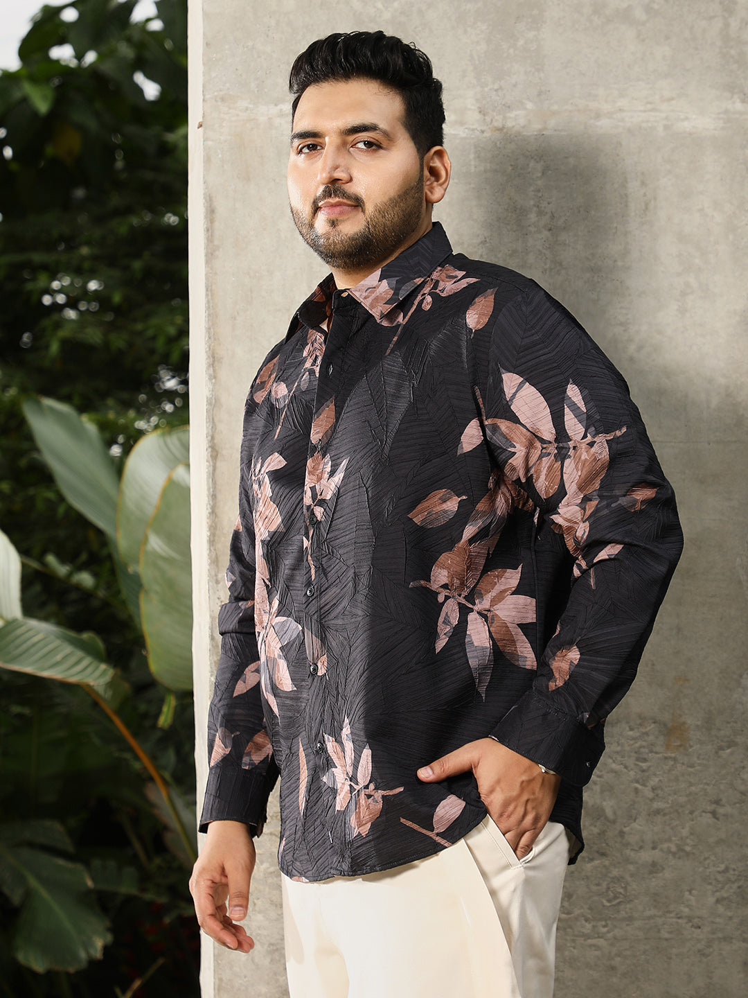 Imprinted Foliage Textured Shirt