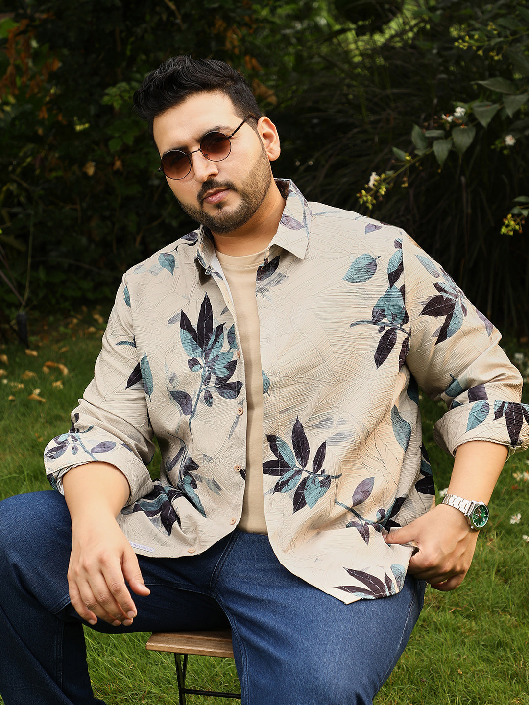 Imprinted Foliage Textured Shirt