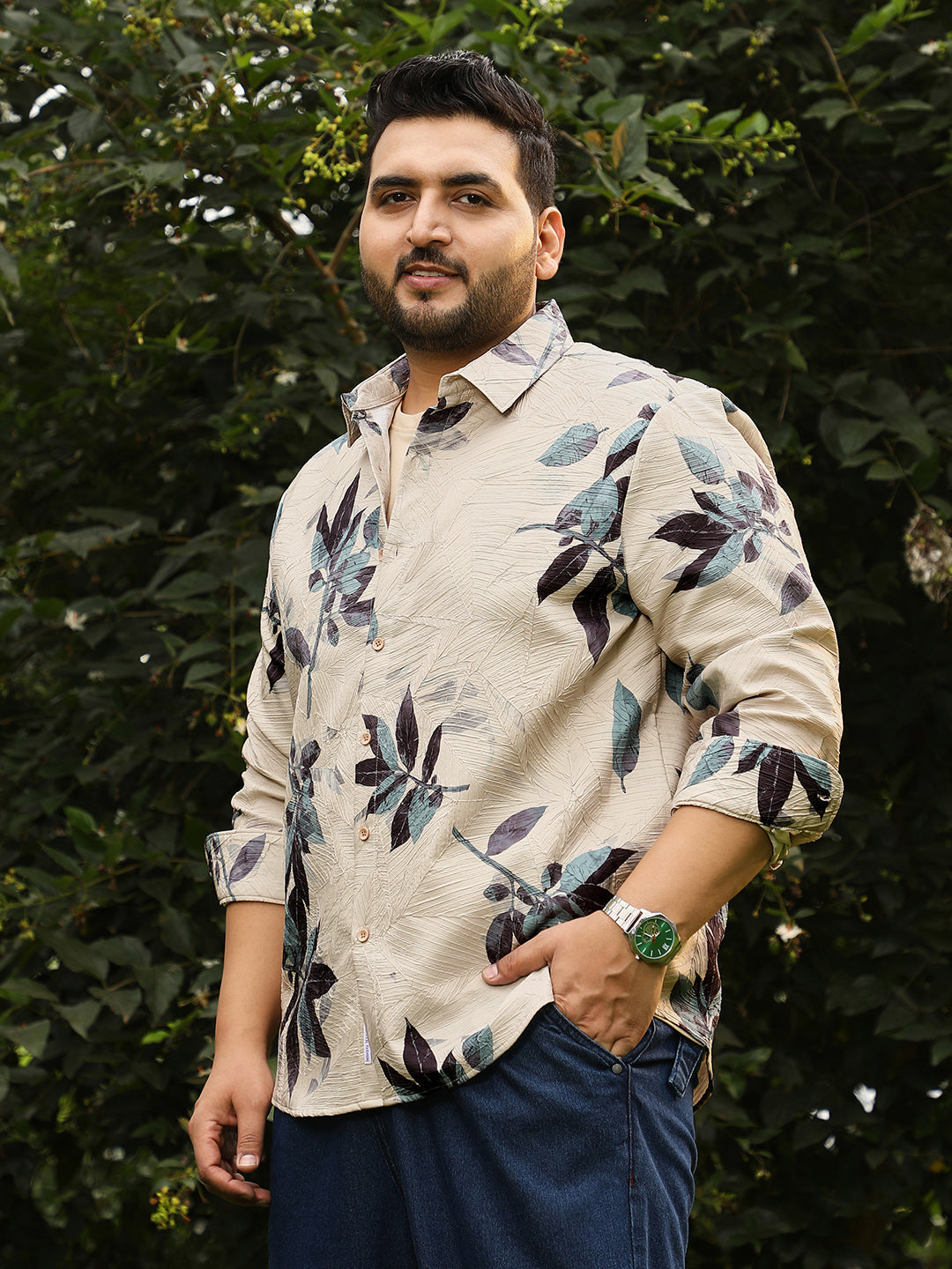 Imprinted Foliage Textured Shirt