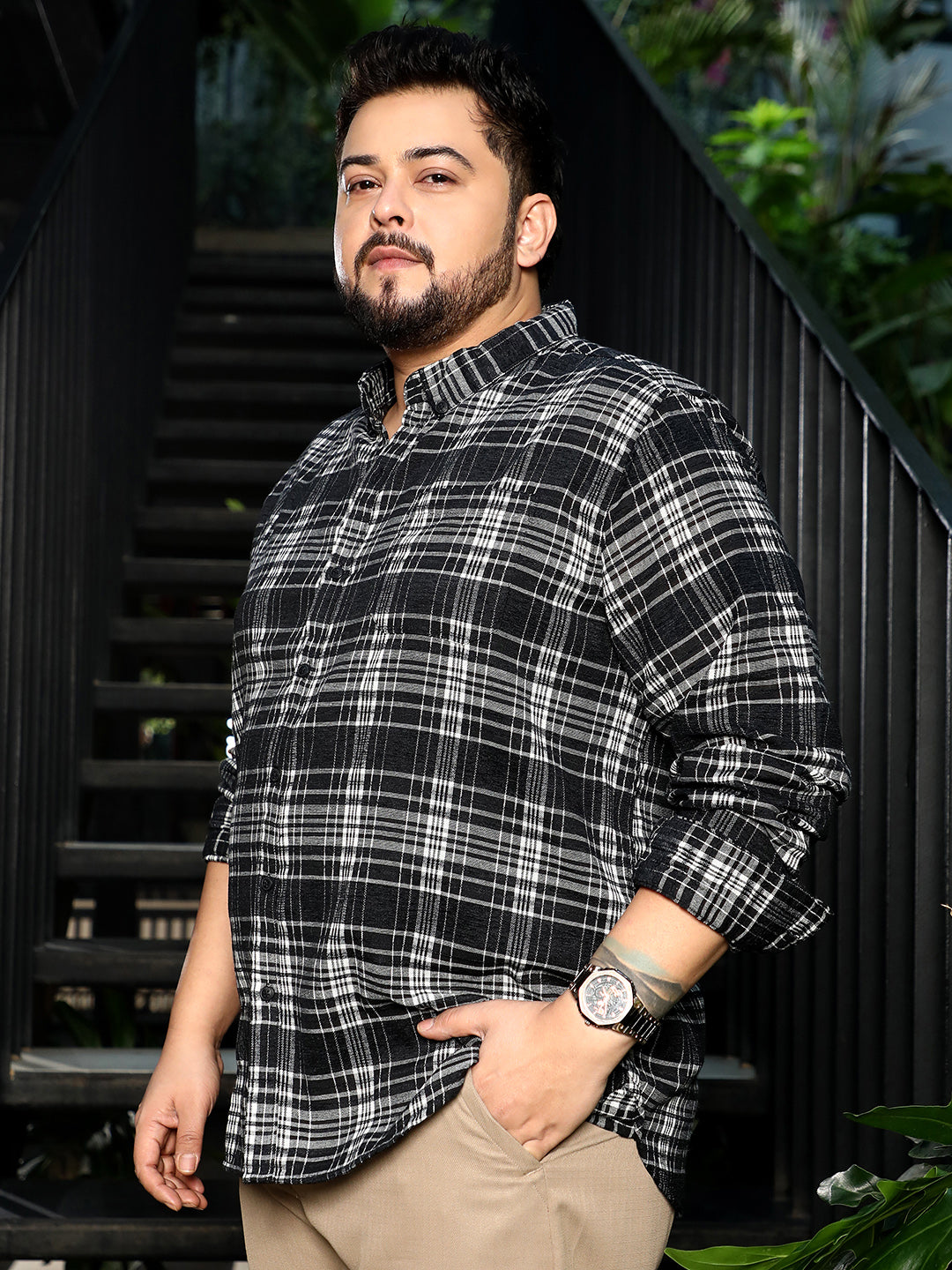 Button-Down Static-Plaid Shirt