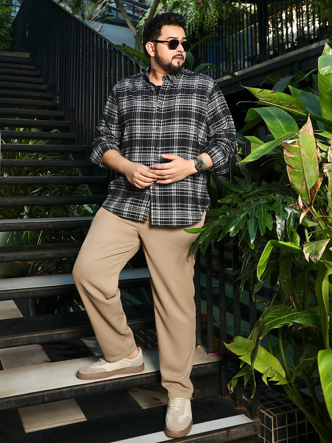 Button-Down Static-Plaid Shirt