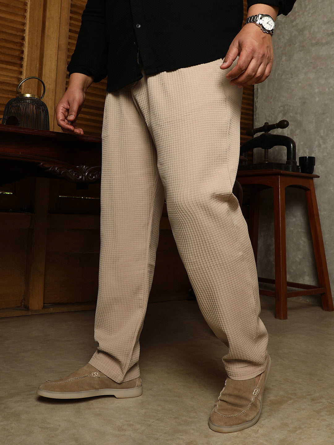 Textured Graph Check Trousers