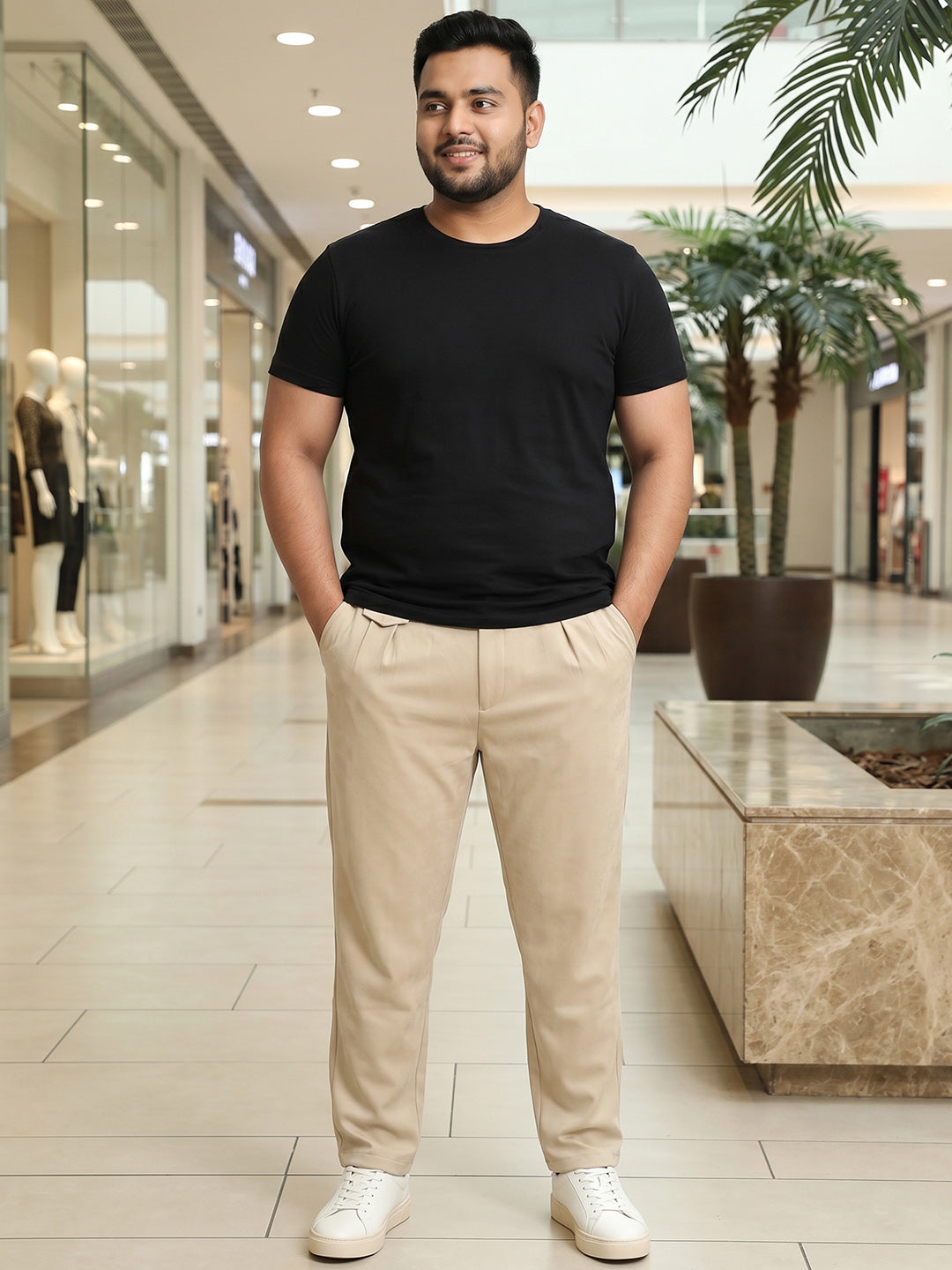 Beige Mid-Rise Tapered Fit Trouser