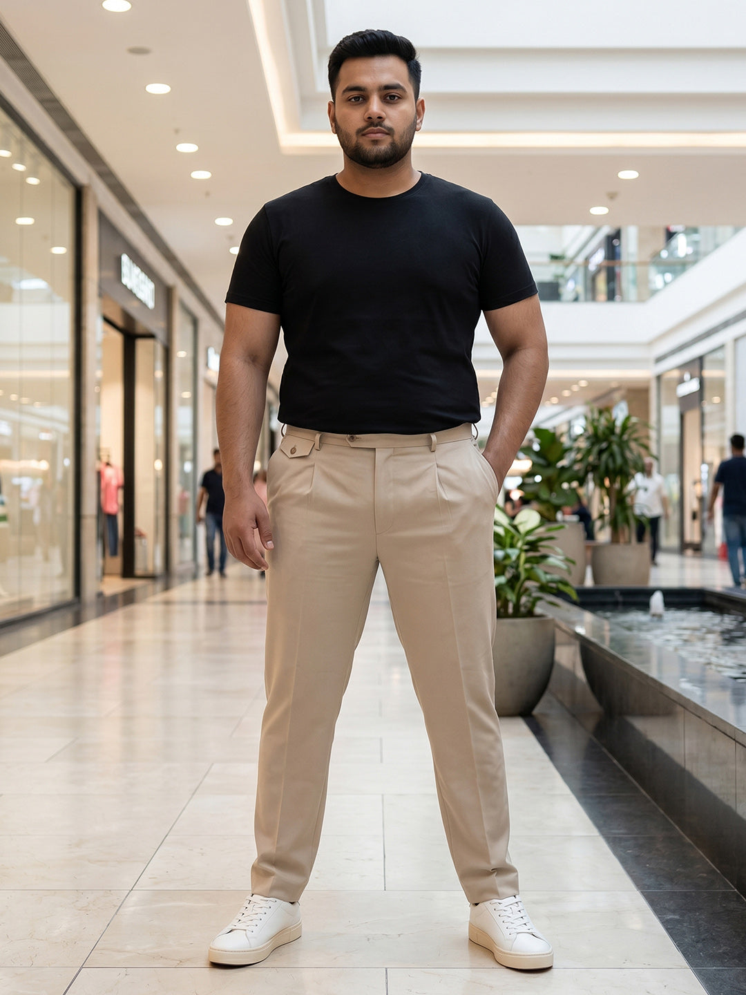 Beige Mid-Rise Tapered Fit Trouser