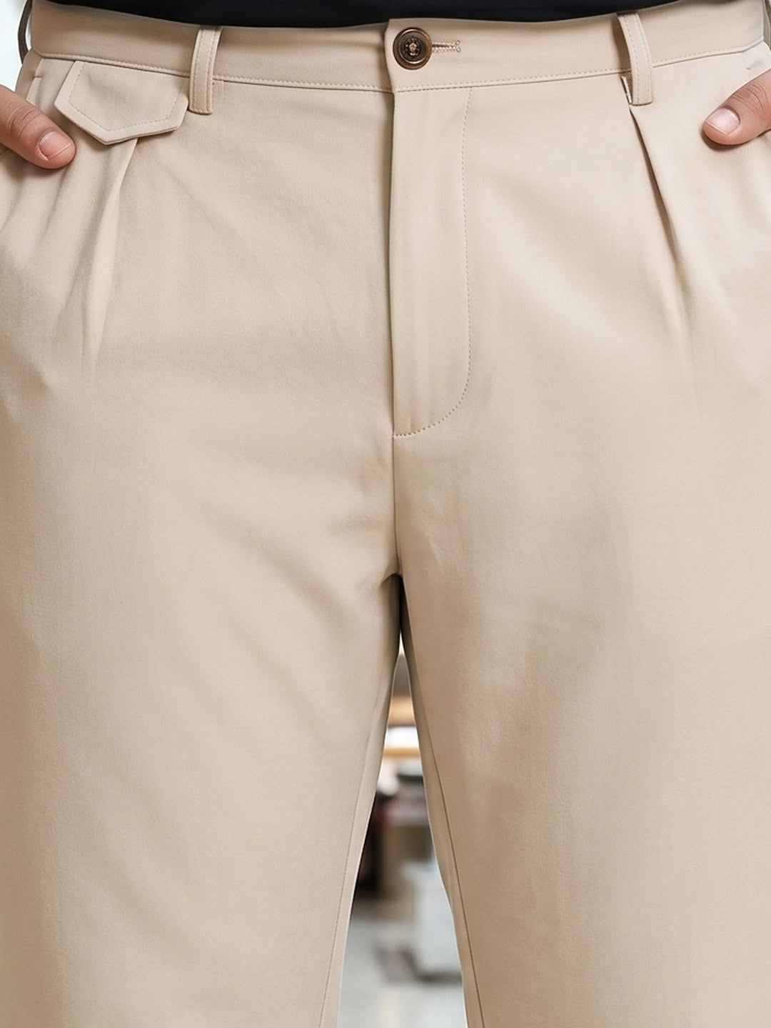 Beige Mid-Rise Tapered Fit Trouser