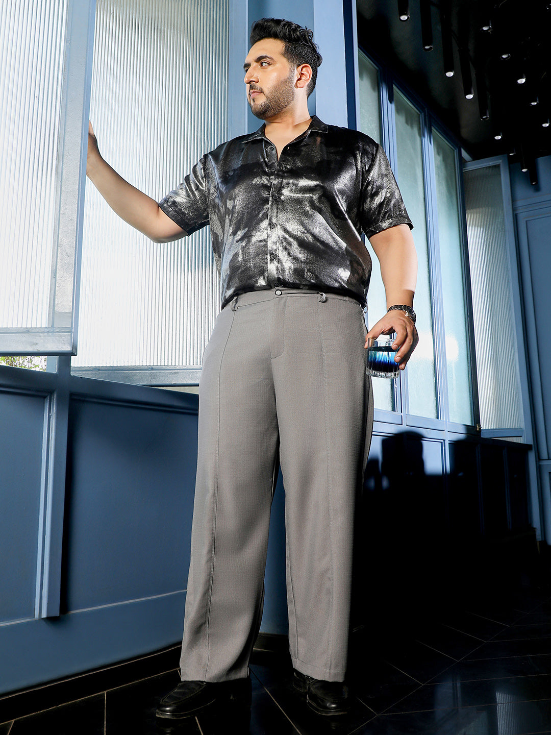 Grey Mid-Rise Relaxed Fit Trouser