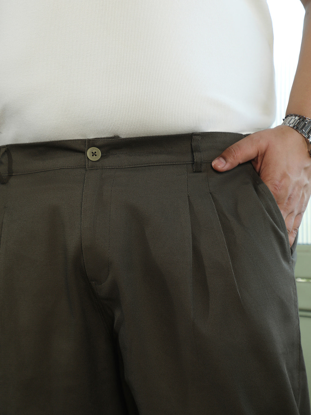 Dark Olive Green Mid-Rise Relaxed Fit Trouser