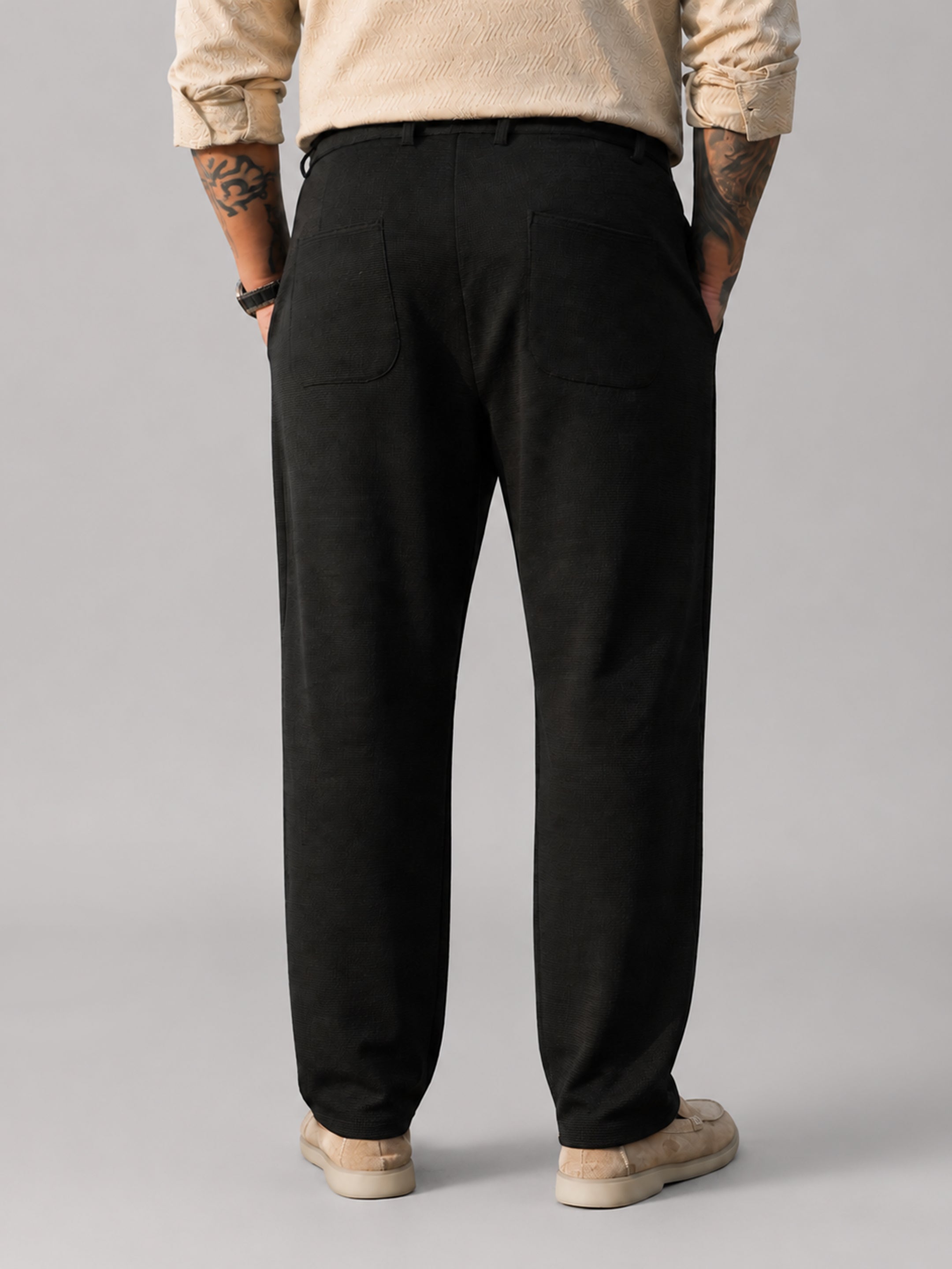 Instafab Plus Men's Black Micro Waffle Straight Fit Trouser With Drawstring - view 3