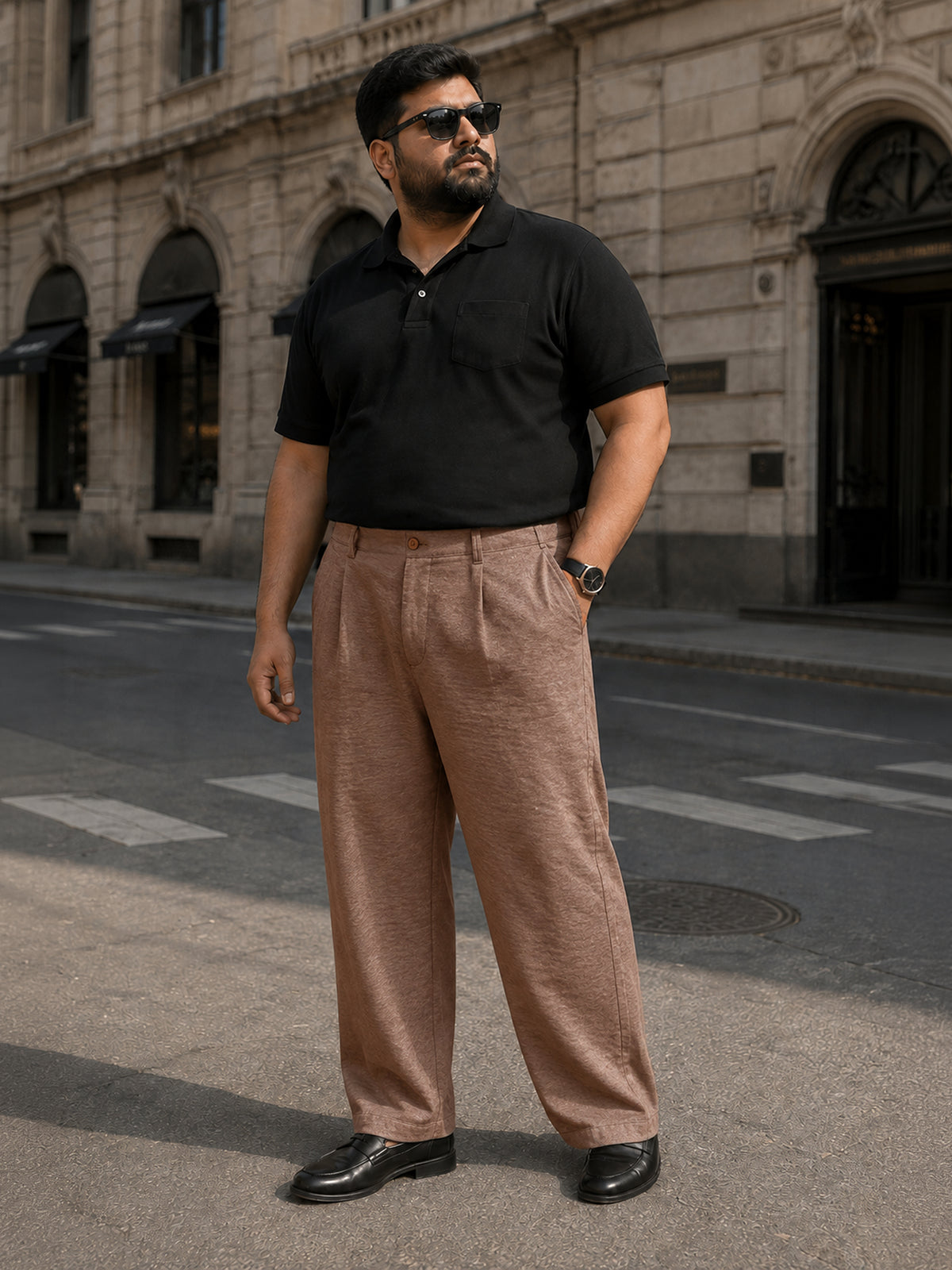 Instafab Plus Men's Brown Creased Single Pleated Straight Fit Trouser - view 4
