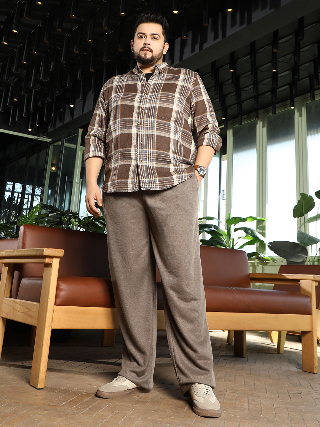 Pleated-Ribbed Trousers