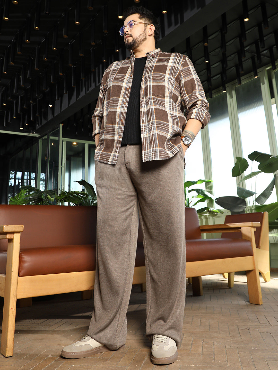 Pleated-Ribbed Trousers