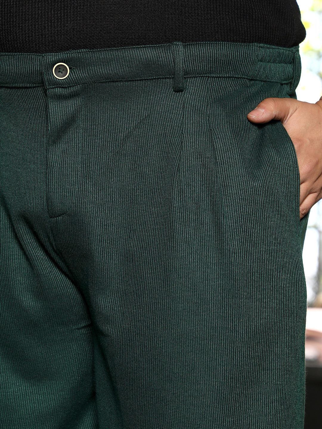 Pleated-Ribbed Trousers