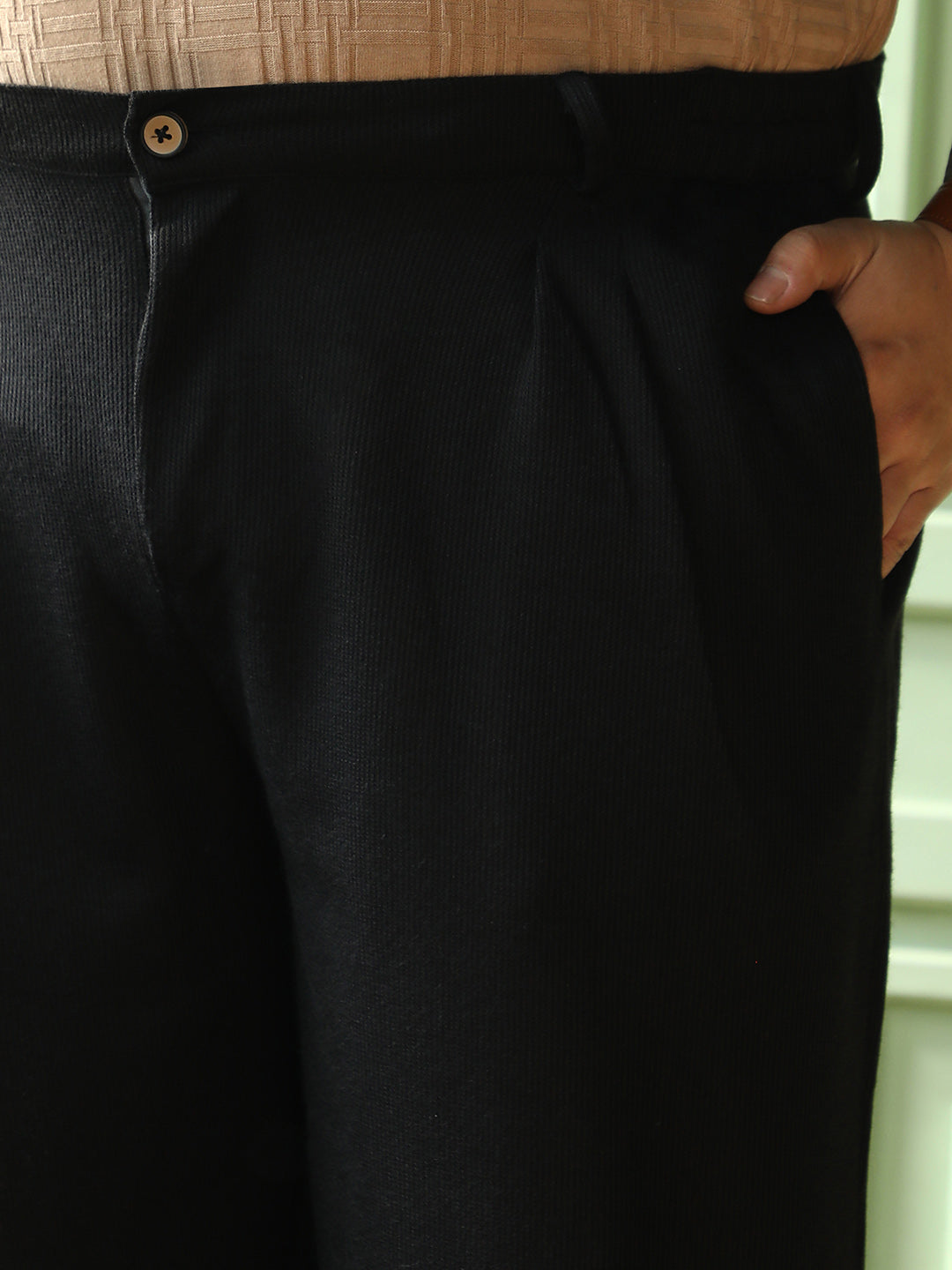 Pleated-Ribbed Trousers