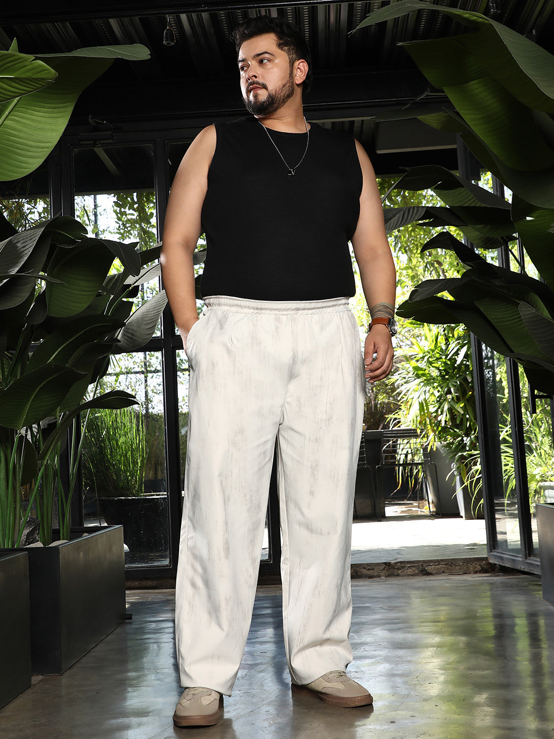 Gazed-Imprint Relaxed Trousers