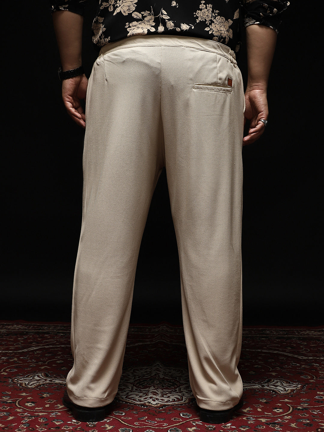Textured Extended-Waistband Trousers