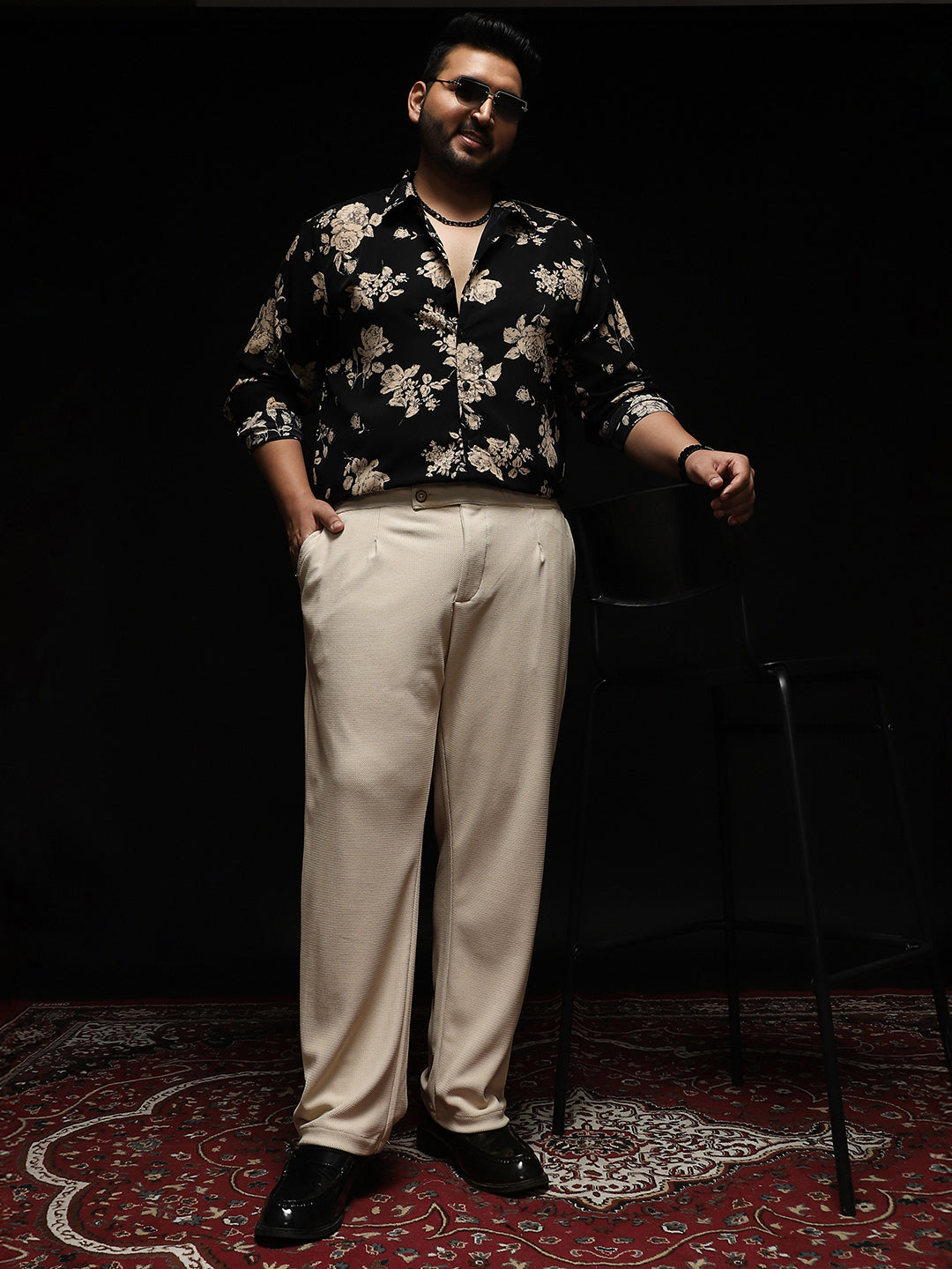 Textured Extended-Waistband Trousers