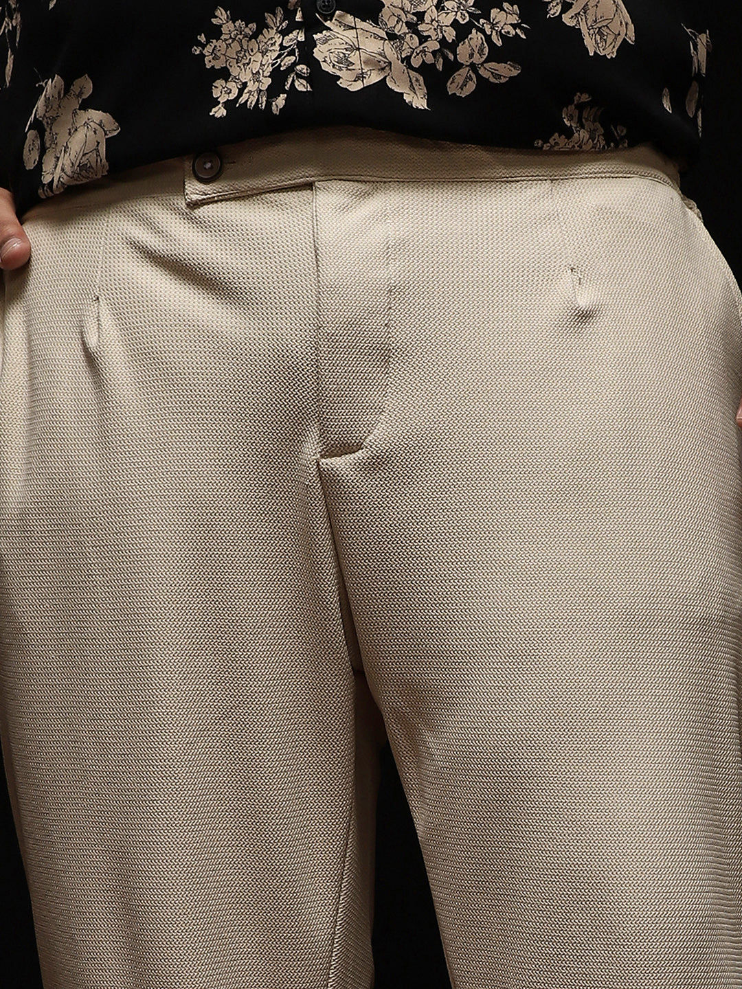 Textured Extended-Waistband Trousers